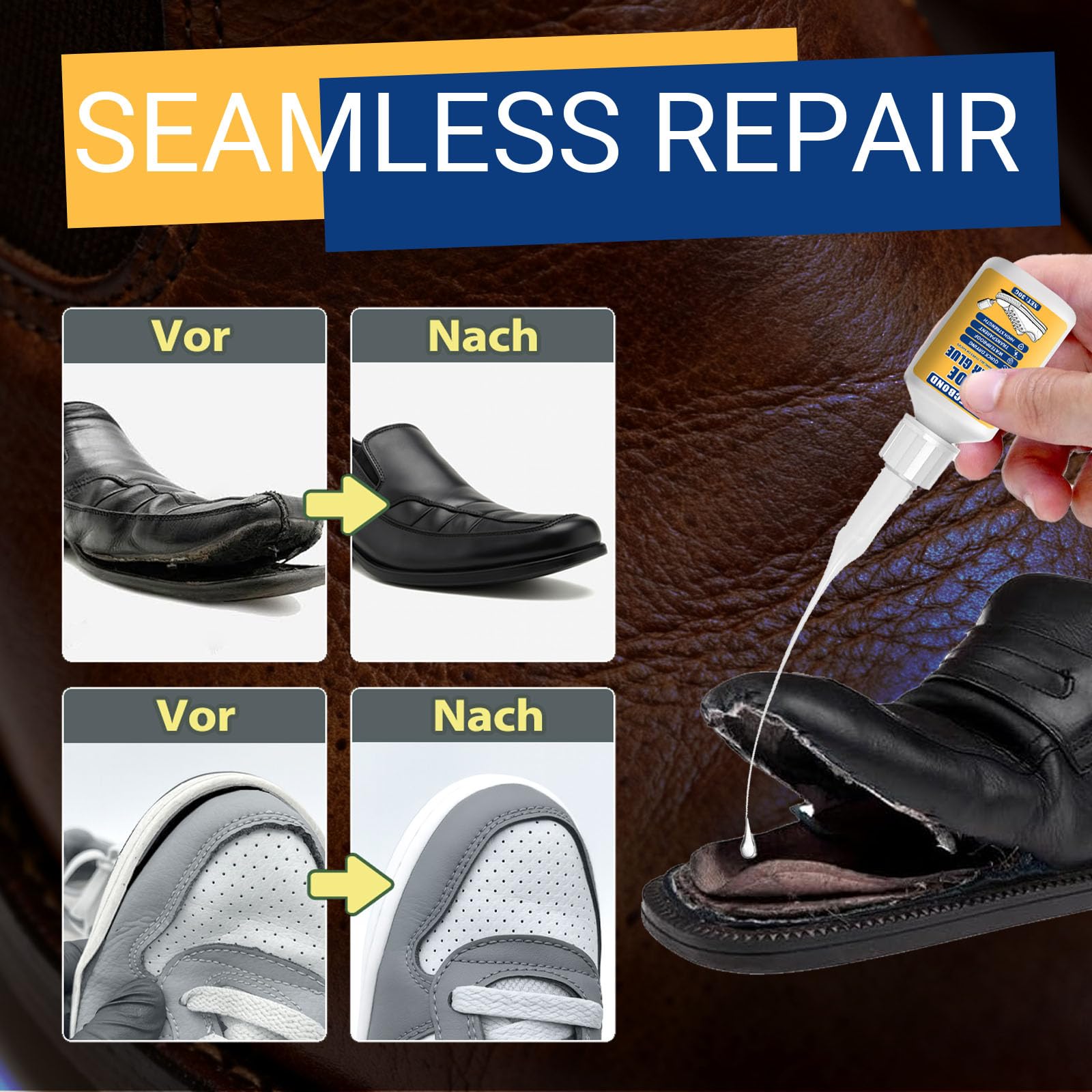 30g Colla per Scarpe Extra Forte, Colla Scarpes Impermeabile, Trasparente Schuhsohlen Kleber, Professionell Shoe Glue per Riparazione Scarpe in Pelle, da Ginnastica, Corsa, Stivali