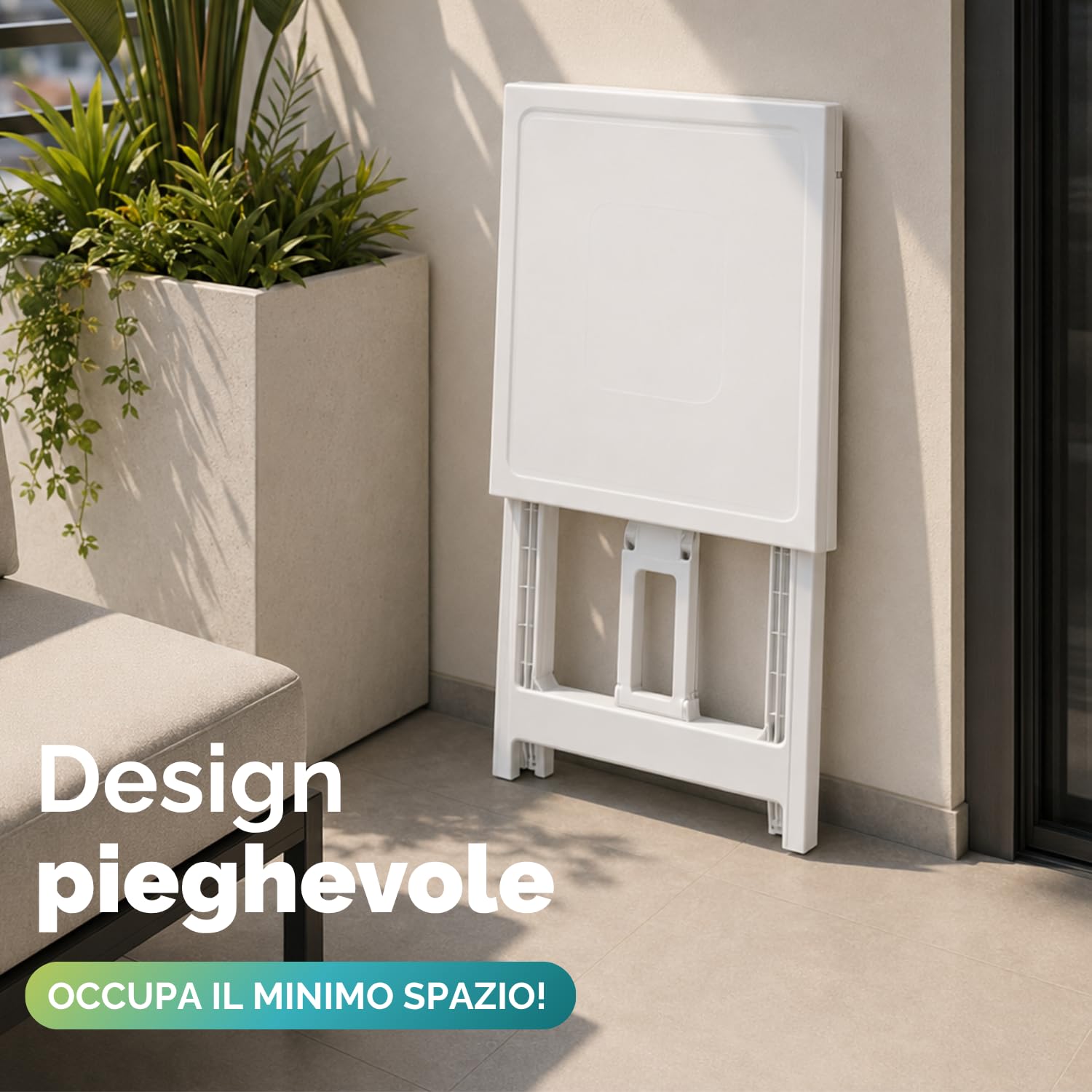VIRSUS Tavolo Pieghevole da Giardino in Plastica Bianco 50x47x65 cm