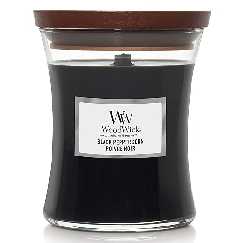 WoodWick Medium Hourglass Scented Candle with Crackling Wick, Black Peppercorn, Up to 60 Hours Burn Time, Black Peppercorn