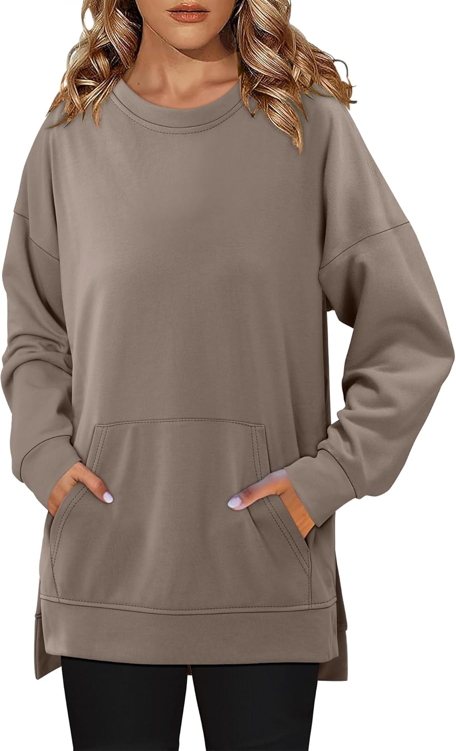 BETTE BOUTIK Womens Oversized Sweatshirt Crewneck Long Sleeve Tunic Pollover Shirt Side Slit Tunic Sweatshirt 2025 - Image 2