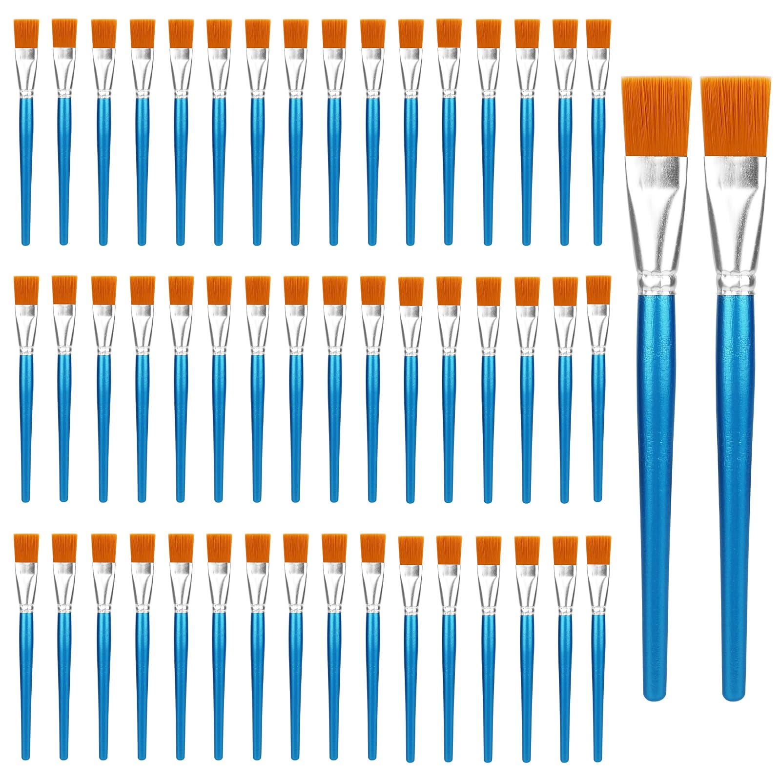50 pennelli piatti per pittura acrilica, 2,5 cm, grandi pennelli acrilici, pennelli per acquerelli, olio, tela, artigianato, pittori artistici (blu)