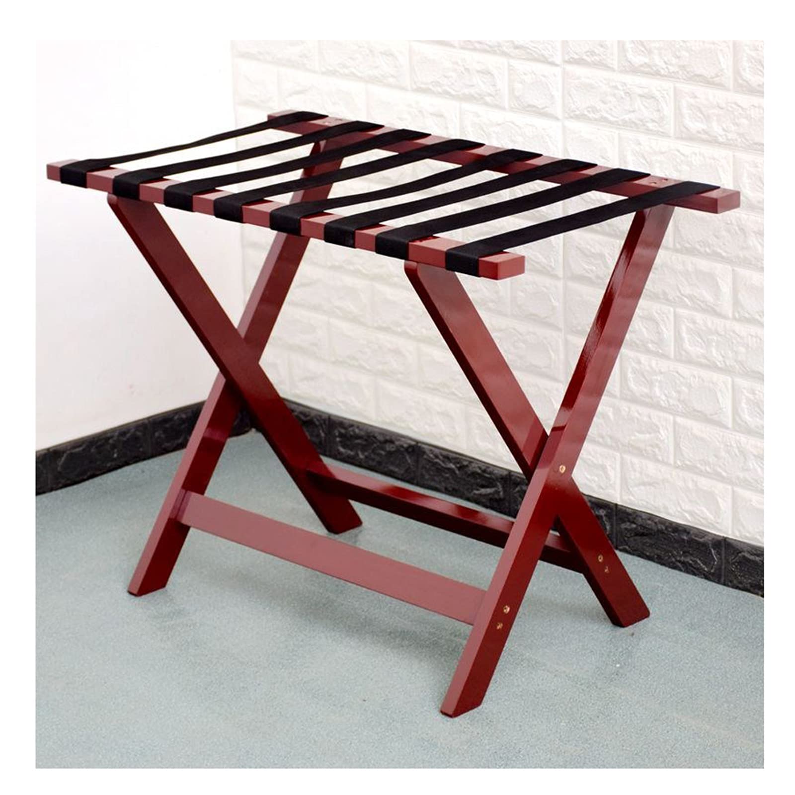 MSHGSKU Wooden Luggage Rack Foldable Solid Luggage Stand Double-Layer Luggage Holder No Assembly Required For Bedrooms Guest Rooms Hotels-Red 80Cm L X45Cm W X60Cm H,Red-80cm l x45cm w x60cm h