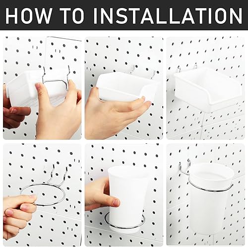 Vista 11 de Sieral Kit de 30 piezas de accesorios organizadores de tablero de clavijas, incluye tablero de clavijas, estanterías, cesta de almacenamiento, Negro