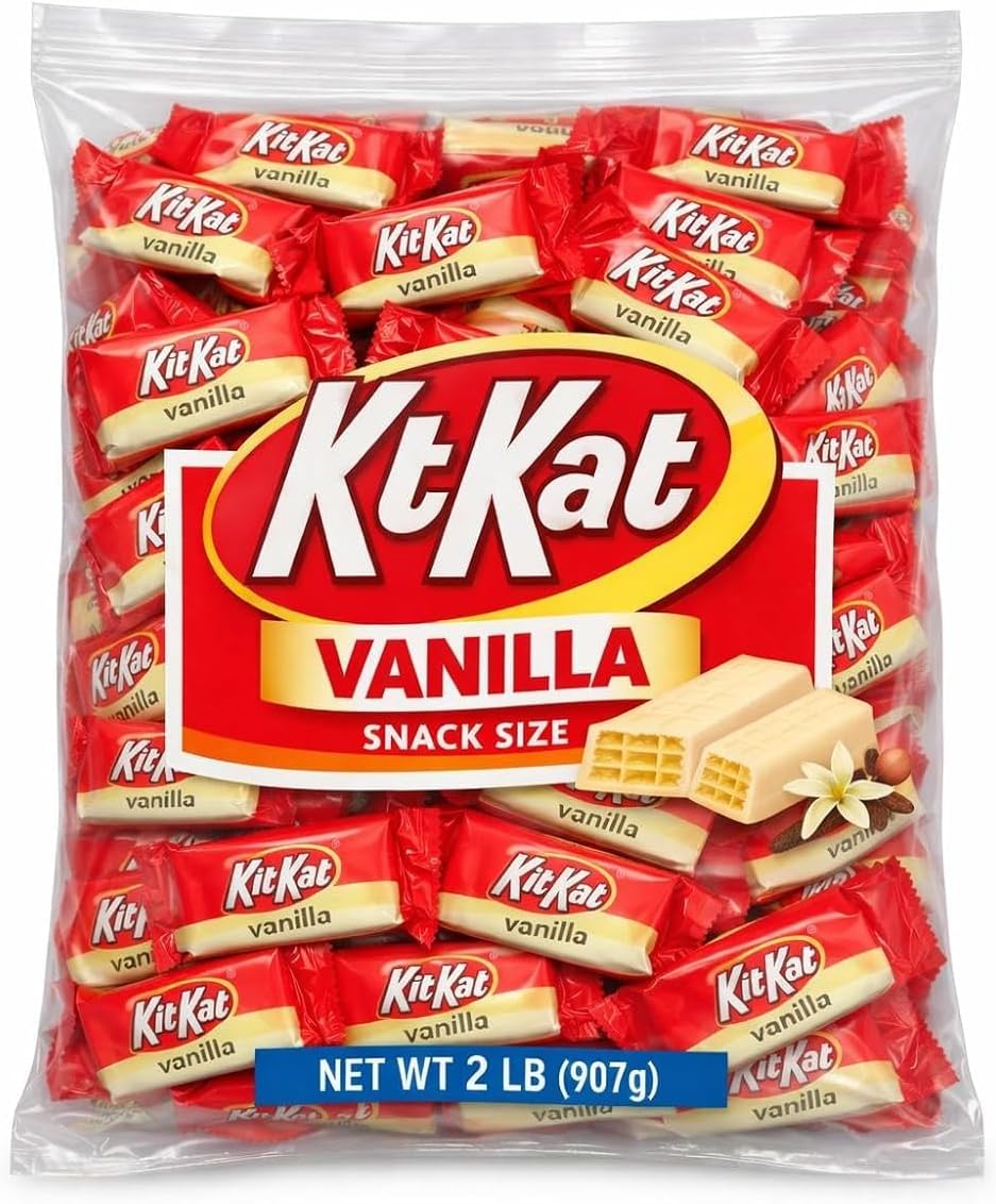KlT-KAT White Creme Chocolate Wafer Snack Size, Candy Bag (2 LB)
