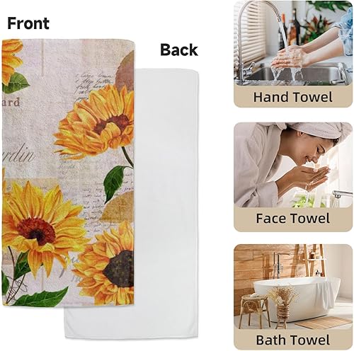 Miniatura 3 de Juego de 2 toallas de mano de baño, toallas de mano de girasol, toalla de cara floral amarilla, toallas decorativas suaves y absorbentes para baño,