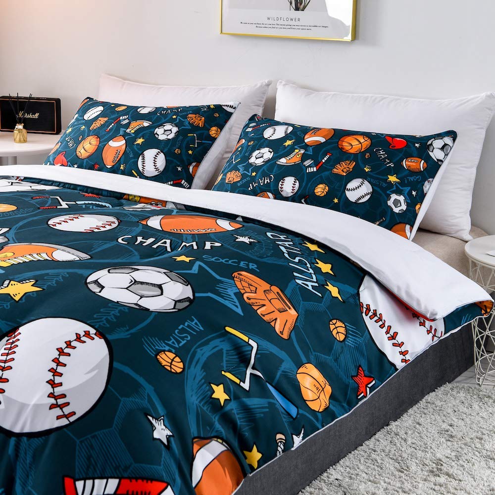 SHOMPE Sports Boys Comforter Sets Full Size,Baseball Football