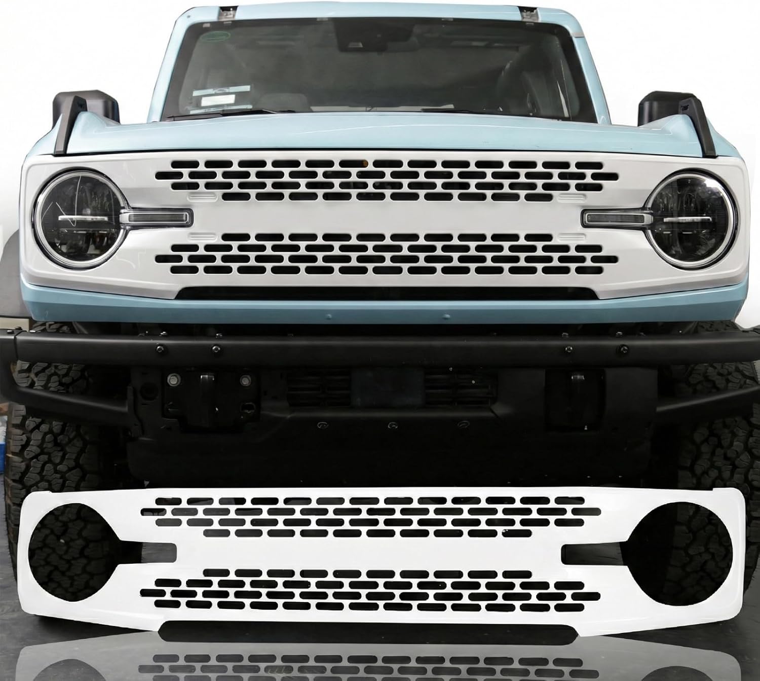 SUNPIE Front Grilles Assembly Compatible with Bronco 2/4 Doors 2021 2022 2023 2024 2025 2026, Automotive Grille ABS w/Camera Hole and Alphabet Letters, White, Not for Sport