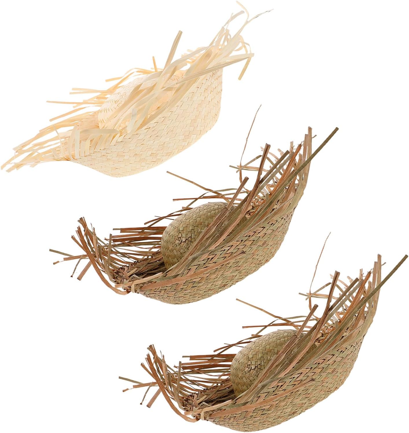 GALPADA 3pcs Straw Hats Hawaii Style with Wide Brim Sun Shield and Ventilation, Retro Chicken Nest Shape Summer Beach Hats for Women, for Hawaii Party and Beach Vacations