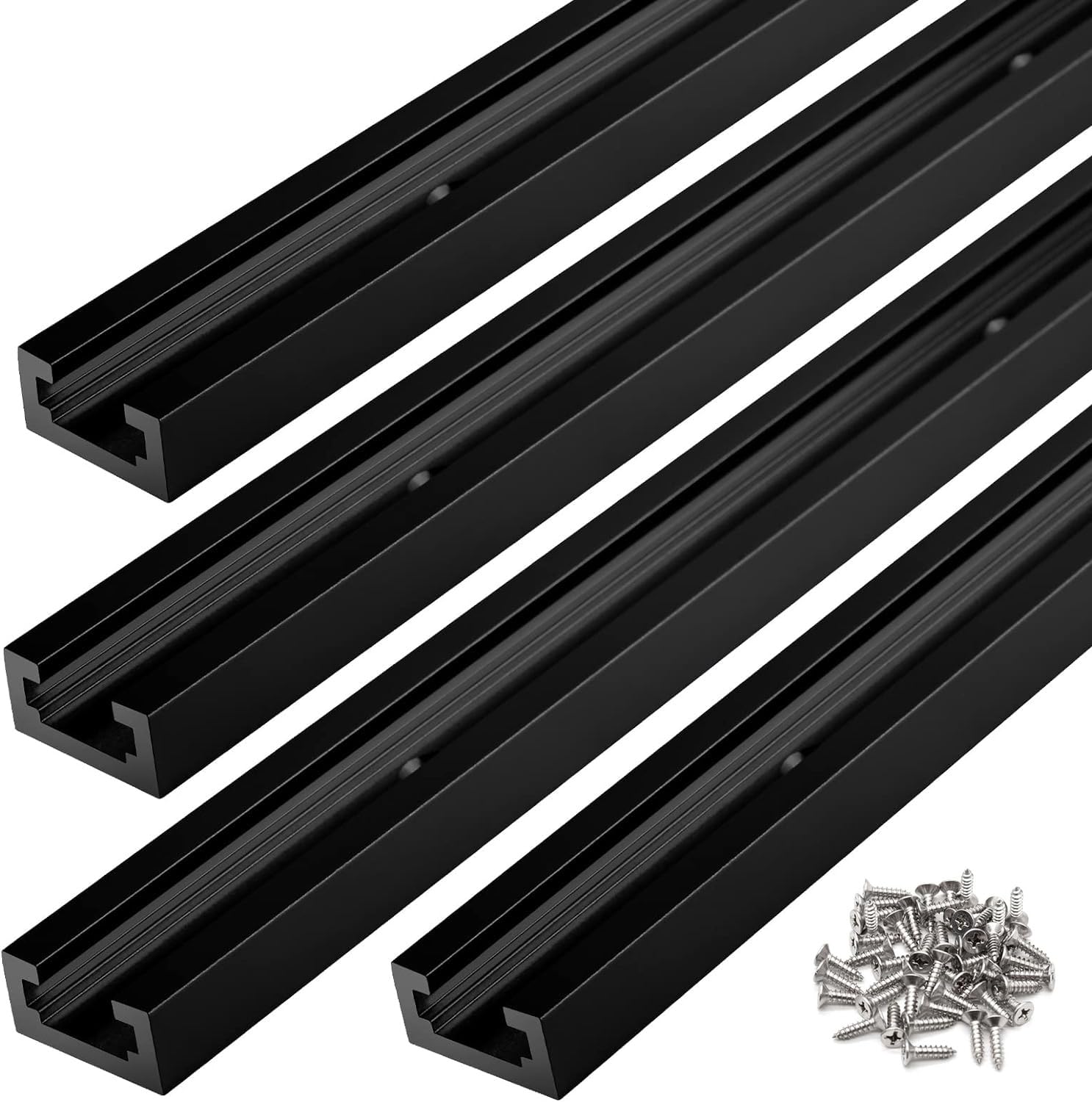 T Tracks for Woodworking,4Pcs Aluminum 48 inch Double Cut Profile Universal with Predrilled Mounting Holes and 48 Pcs Screws Black