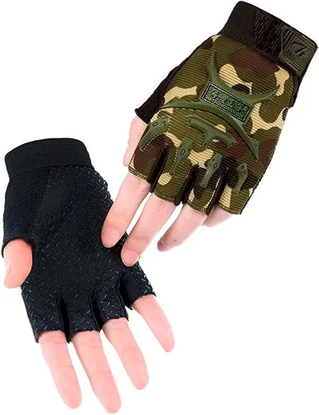 Kids Fingerless Gloves - Breathable Fingerless Gloves for Kids (4.72" x 3.14") Military Design, Non-Slip & Comfortable for Boys & Girls - Hand Protection, for Cycling, Exercise & Outdoor Activities