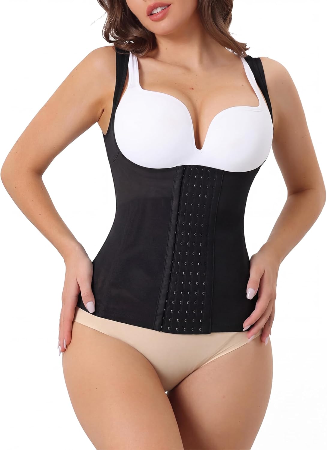Allegra K Waist Cinchers for Women Push-Up Shapewear Tummy Control Corset Hook Open Bust Sports Tank Top