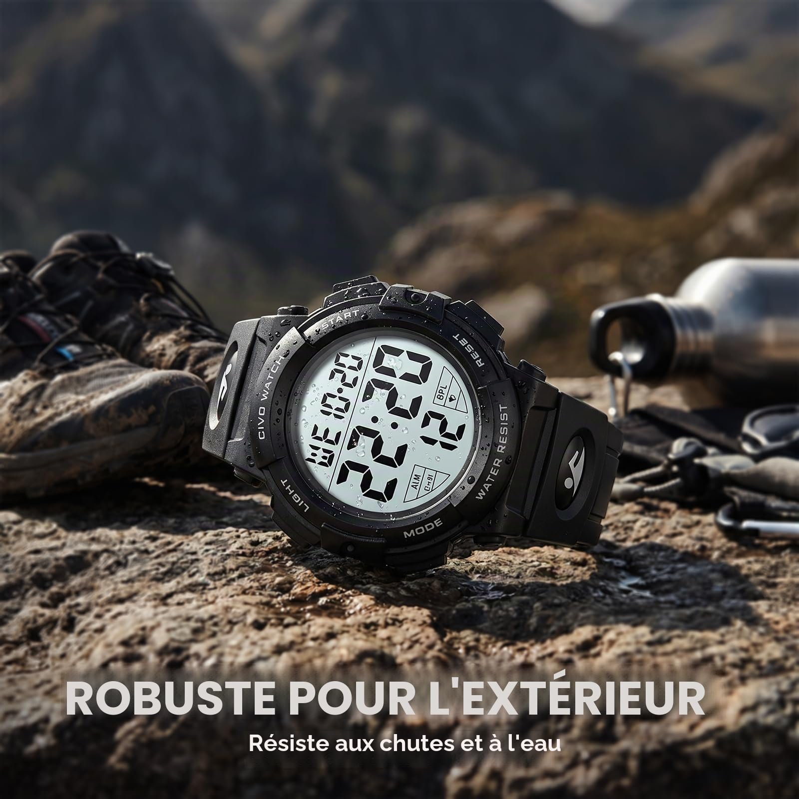 CIVO Montre Homme Sport Militaire étanche Montre Digitale Chronomètre Alarme Lumière LED Montres Bracelet Hommes Numerique Mode Grand Cadran