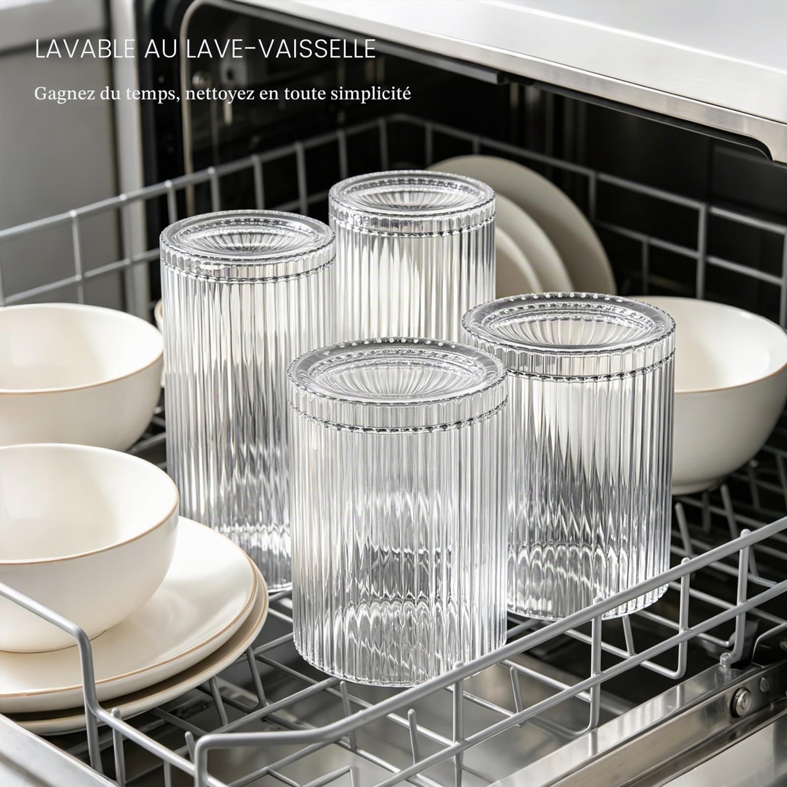 INSETLAN – Lot de 8 verres à boire côtelés - 4 verres hauts de 355 ml, 4 verres à glaçons de 414 ml, verres à cocktail vintage, idéaux pour le vin, le jus, l’eau, le café glacé, le whisky, les