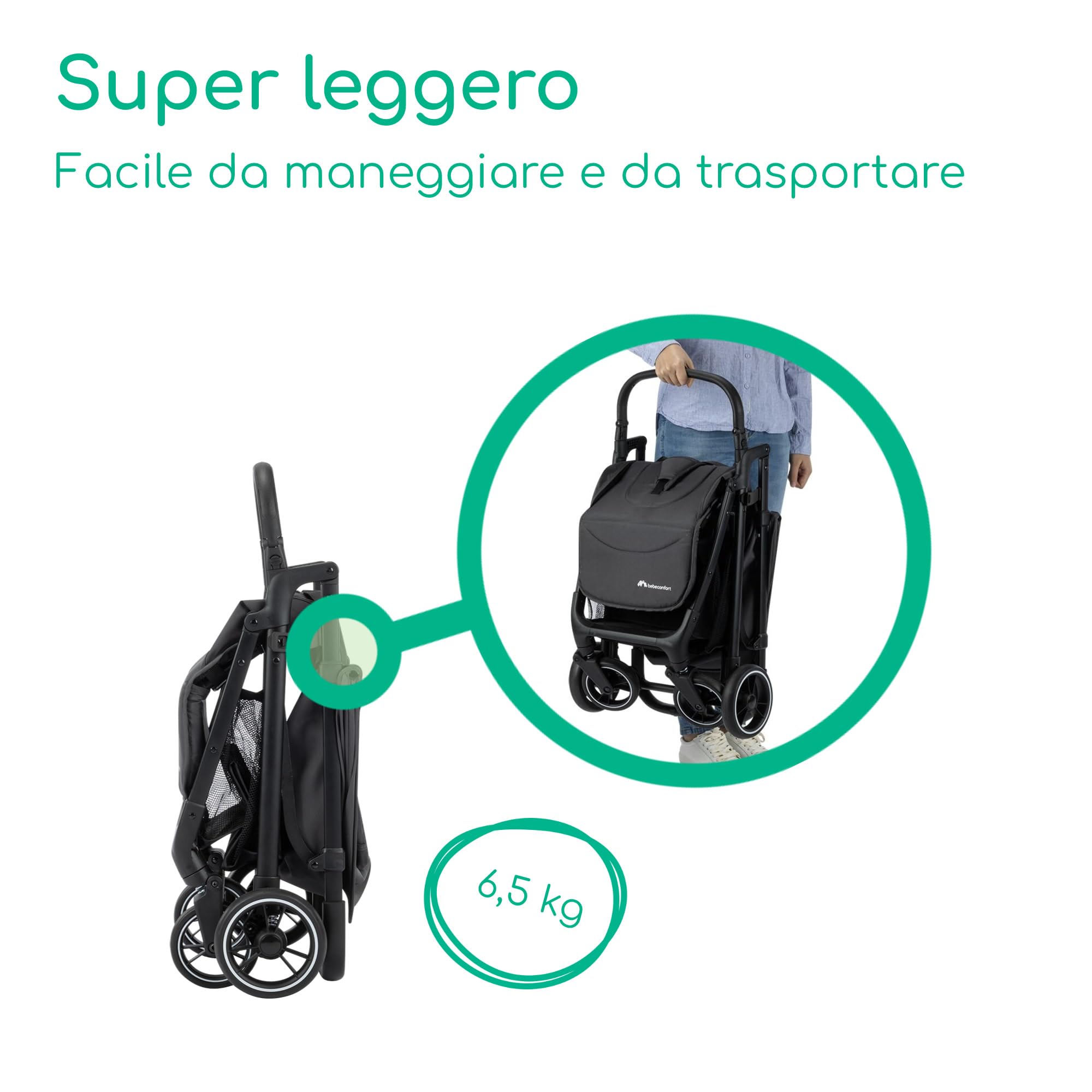 Bebeconfort Azur, Passeggino Compatto, 0-3 anni (15 kg), Passeggino Leggero, Chiusura Automatica a Una Mano, Reclinabile Fino a Posizione Sdraiata, Spazioso Cestello Portaoggetti, Mineral Graphite