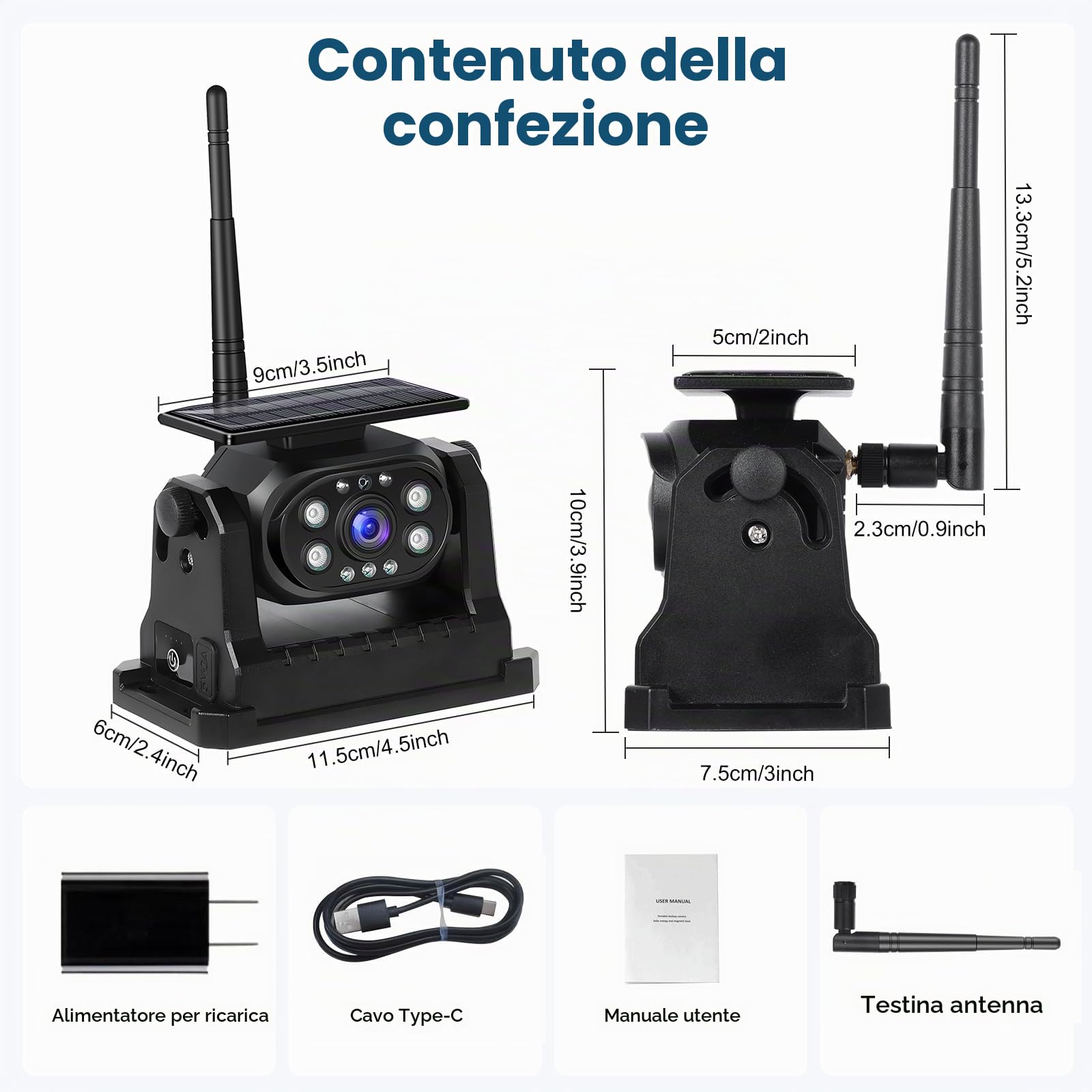 Podofo Telecamera posteriore senza fili WiFi stabile, telecamera di retromarcia 1080P con impermeabile, ricarica solare, base magnetica, aiuto alla retromarcia per camion/rimorchi/RV