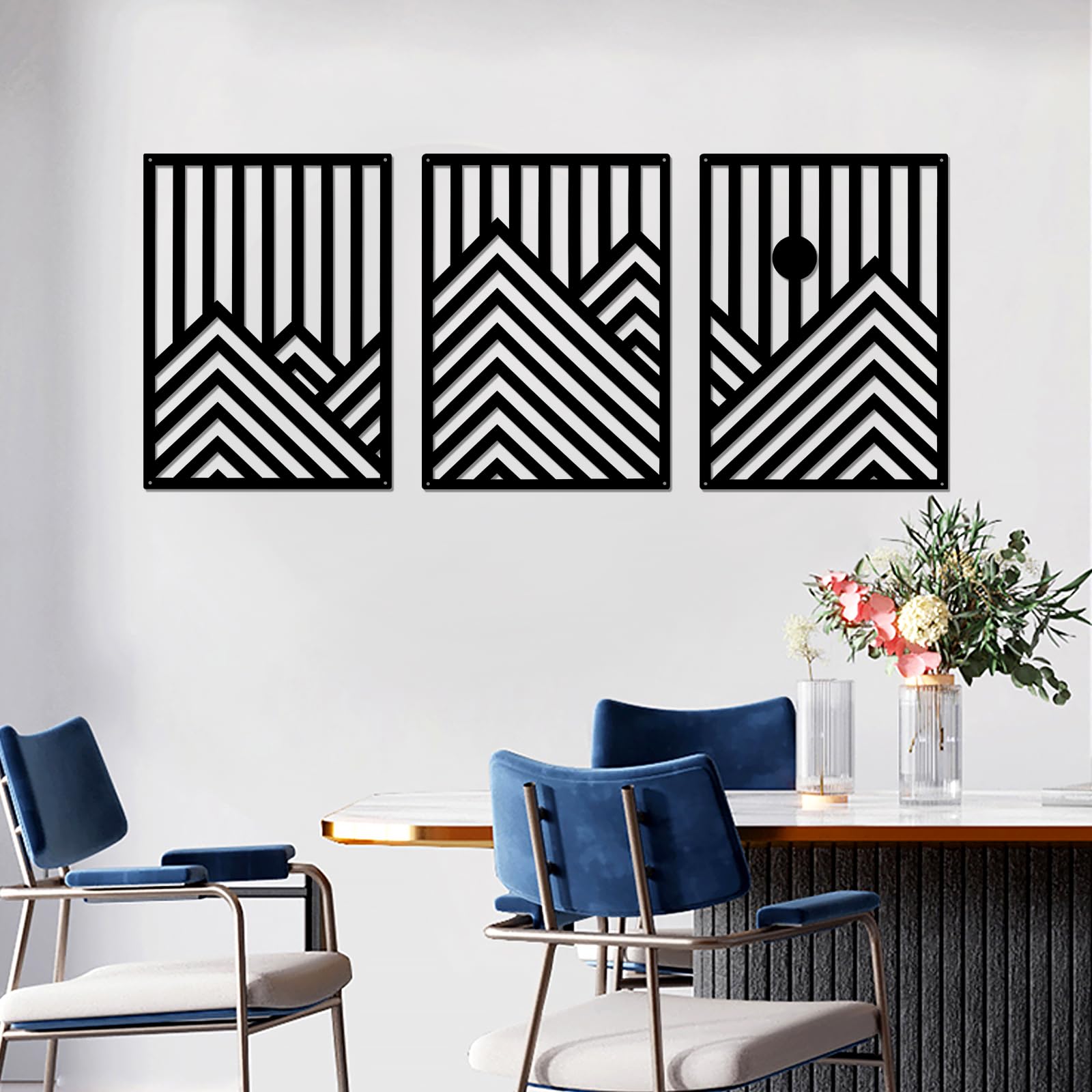 YiYa 3 Pieces Metal Wall Art Black Metal Wall Decoration Mountain And Forest Wall Decor for Living Room Bedroom Large Wall Sculpture — image 1