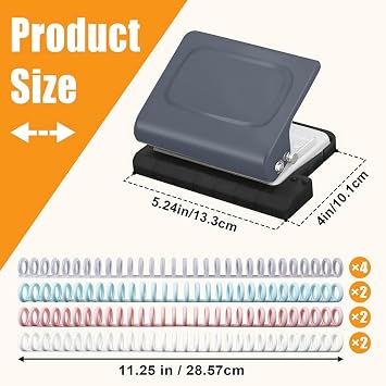 10 Hole Punch Binding Machine for Planners, 10 Multi-Color Binder Rings Included, 30 Holes on A4& 20 A5 Grey