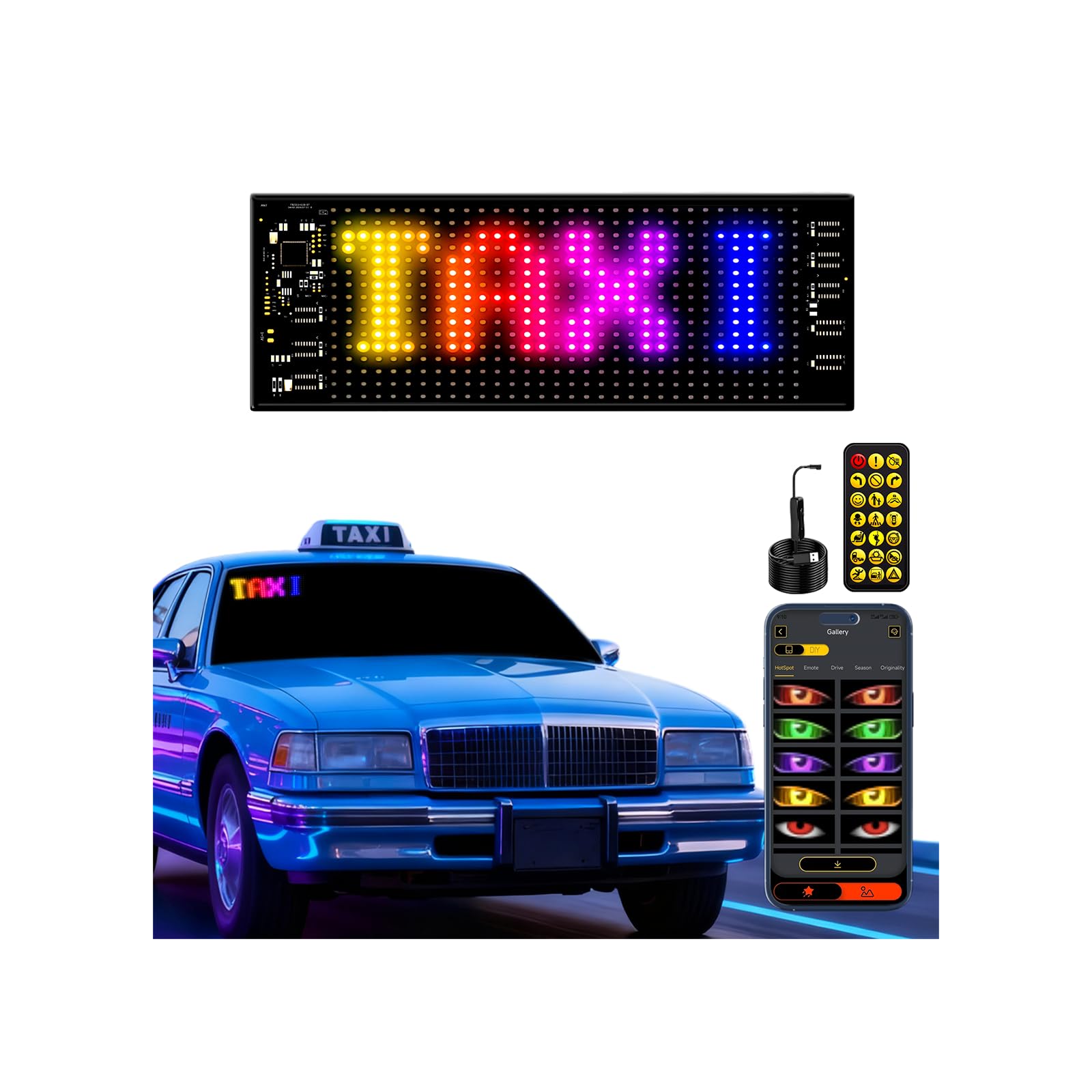 LED Sign for Car-7''x3'' Flexible USB 5V Digital Sign, Programmable LED Display, App Control Custom Text Pattern Animation for Store Car Bar Hotel