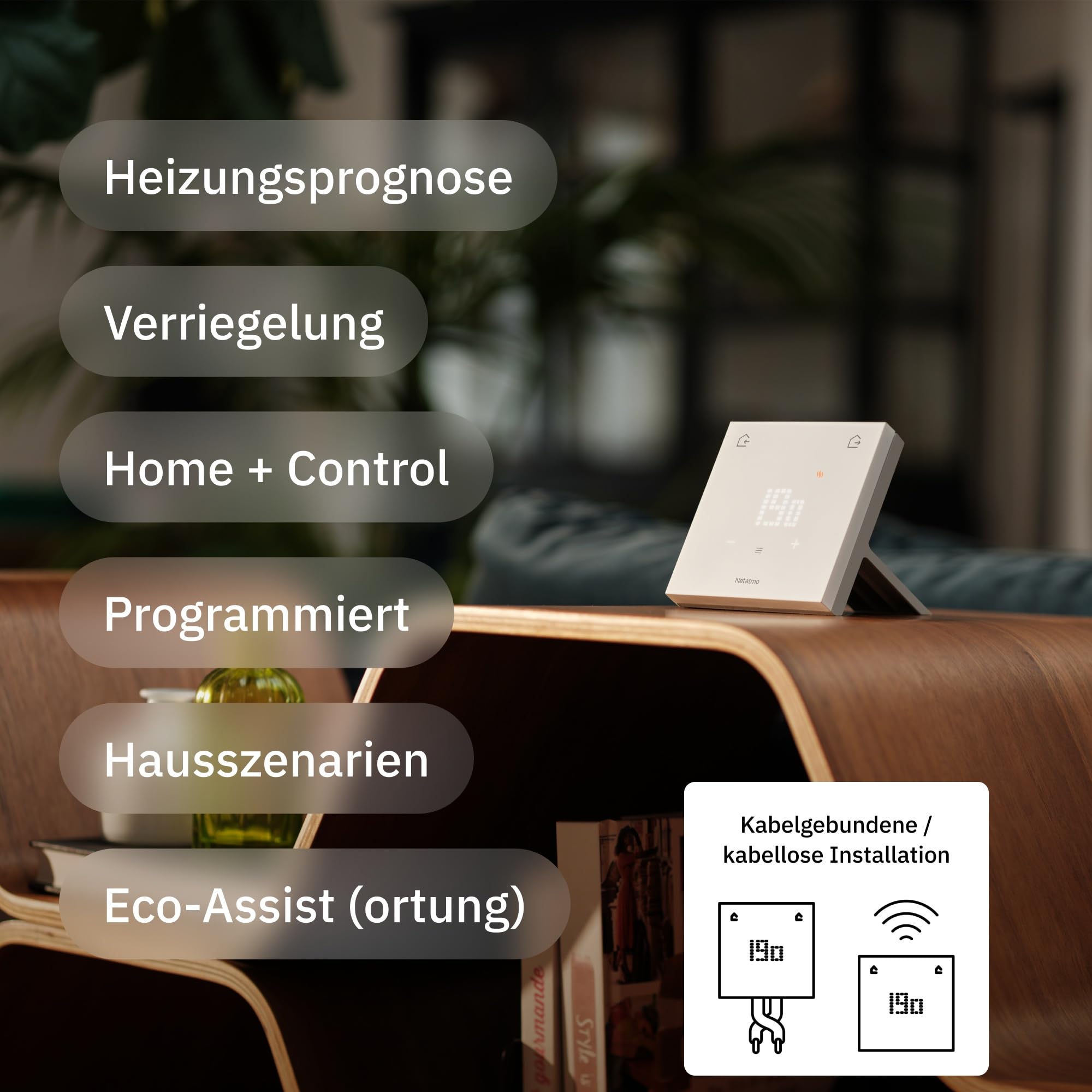 Netatmo Smartes Thermostat ORIGINAL für individuelle Heizkessel - Installationspaket, schnurlos/kabelgebunden, Halterung beiliegend, energiesparend, mit Matter kompatibel, WiFi 2.4GHz - ETP-AMZ