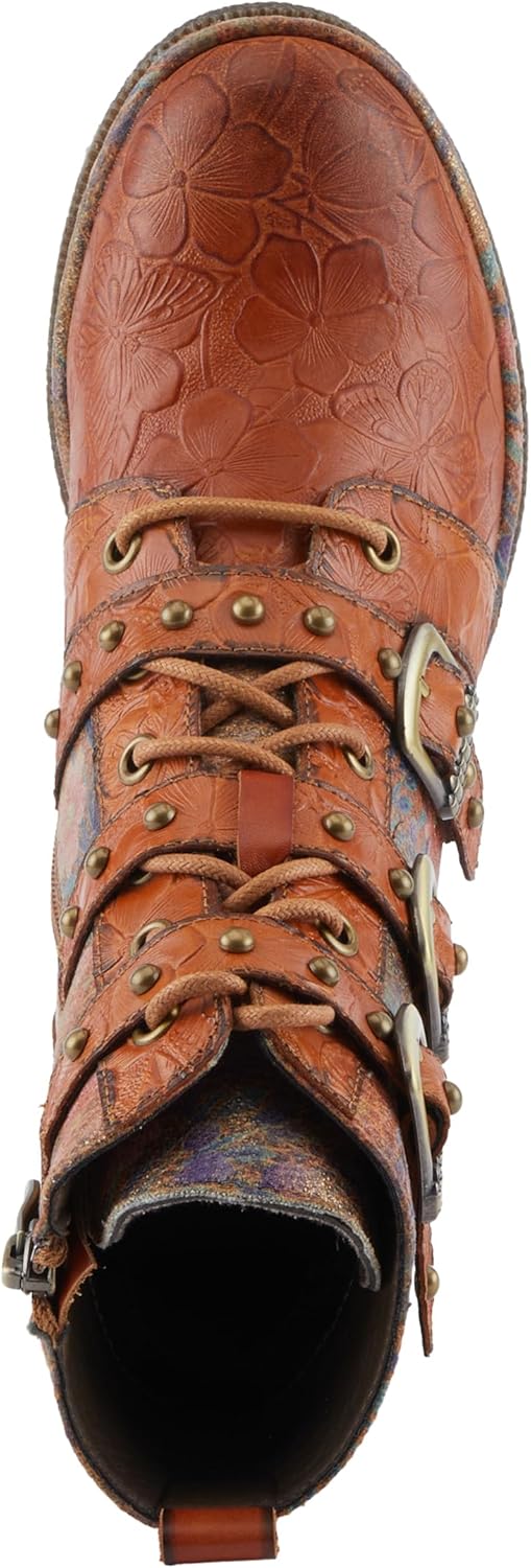 Spring Step L'Artiste Moonlit Women's Glamorous Bootie - Contrasting Textures, Floral Embossing, Comfortable Lug Sole