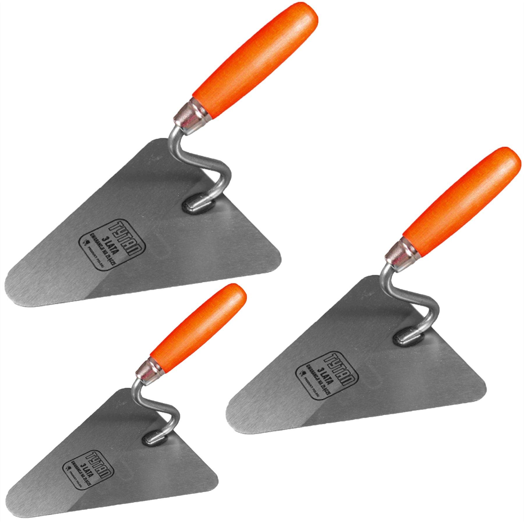 Toolty Multi-Colour Grinded Carbon Steel Triangular Brick Trowel - Set 180, 200, 220Mm - Wooden Handle - For Scooping And Scraping: Mortar, Cement, Plaster - Masonry, Brickwork Diy - Tlty-S028