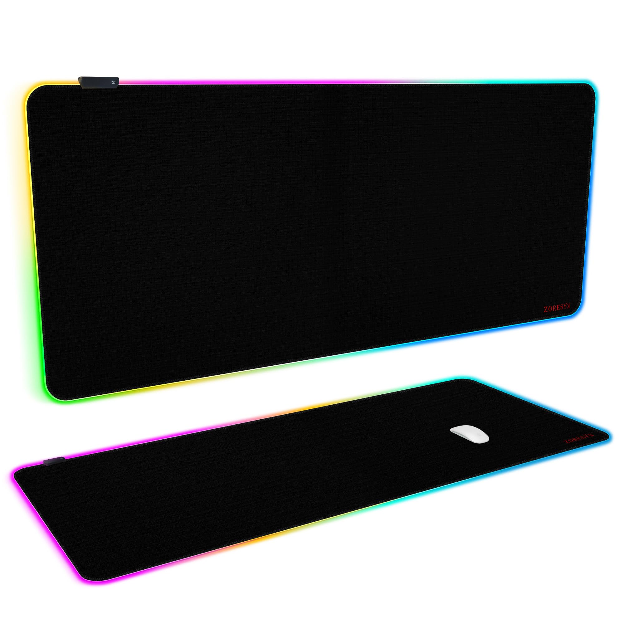 ZORESYN Tappetino per mouse da gioco RGB, 120 x 50 cm, grande tappetino per mouse con luce a LED, tappetino per tastiera, accessori da gioco per scrivania, base in gomma antiscivolo, grande tappetino