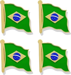 4 Pack Brazil Flag Lapel Pin - Brazilian Flags Pins Lapel Hat Backpacks Suit Decoration & Men Women Waving Patriotic Enamel Metal Badge Souvenir