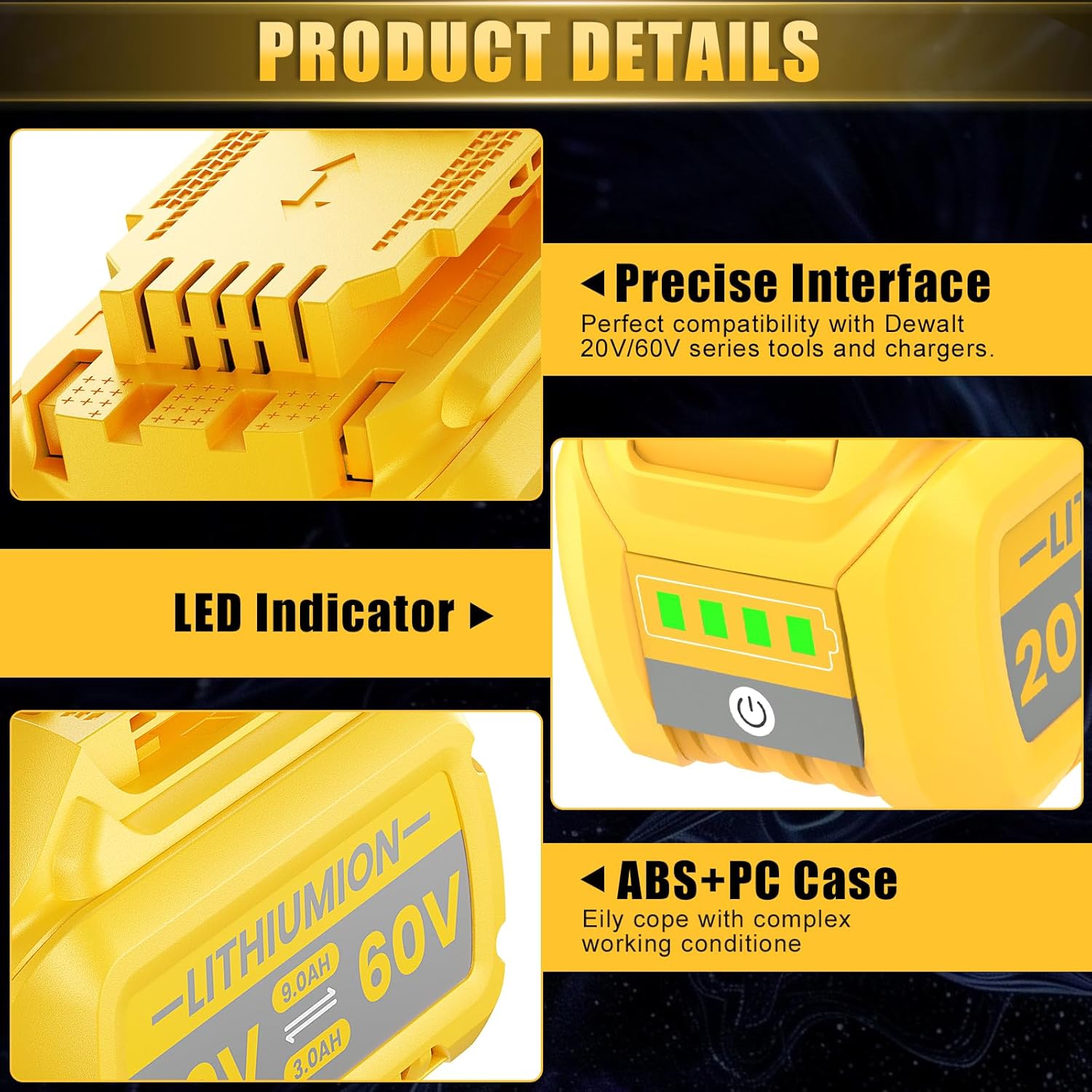 9.0Ah 2Pack Replacement for Dewalt 20V 60V Battery and DCB112 Charger Compatible with DCB609 DCB606 DCB612 DCB200 DCB201 DCB203 DCB204 DCB206 DCB207 DCB209 - Image 3