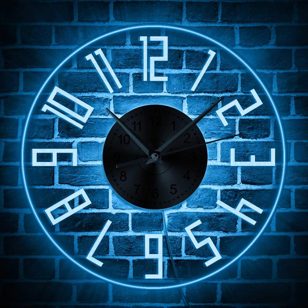 30cm Chiffre Romain Changement De Couleur Moderne Applique Murale LED Néon Horloge Murale avec Rétro-Éclairage LED Veilleuse Acrylique Chambre D'enfant Pépinière Horloge 7 Couleurs Changeables Cadea