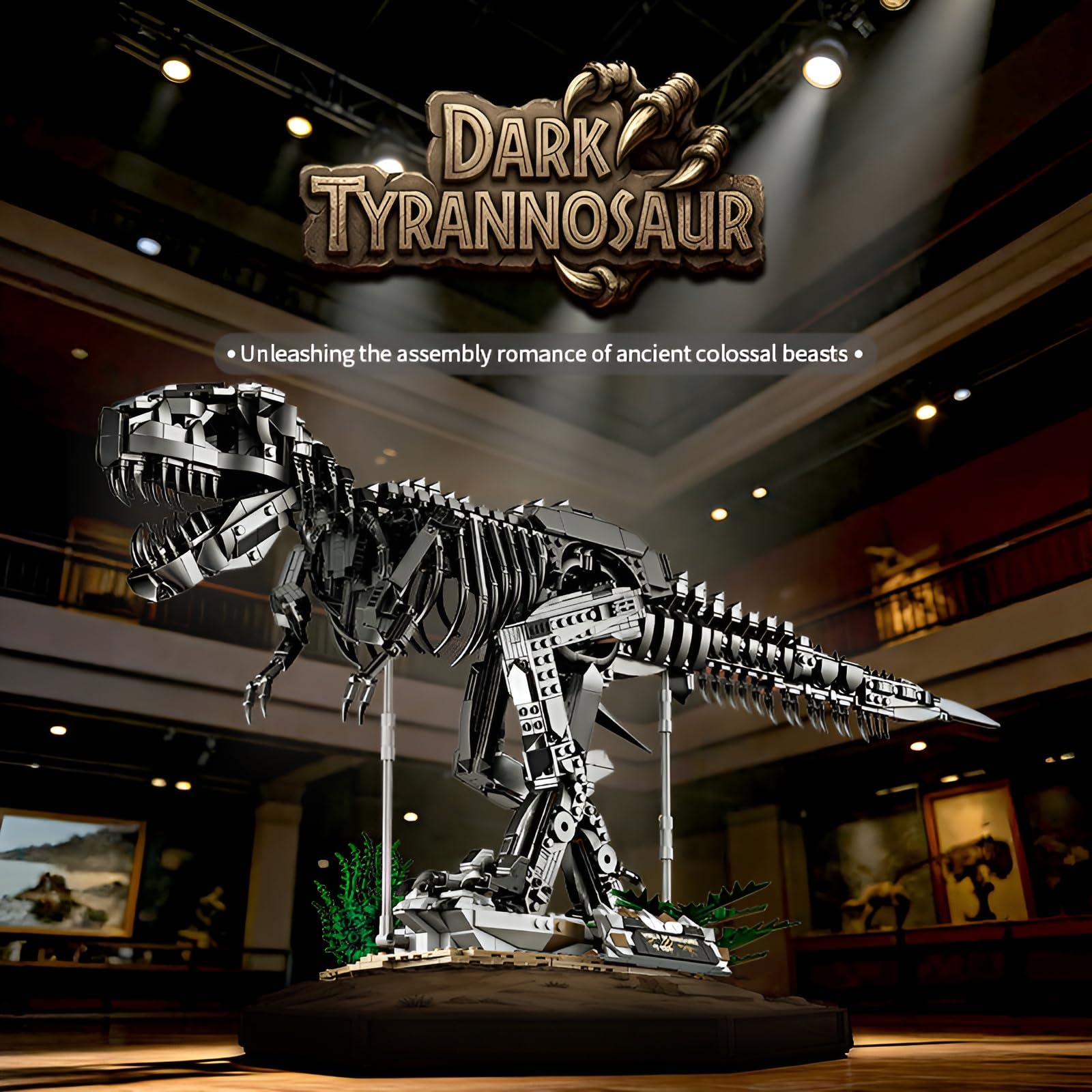 Dunkler Tyrannosaurus-Rex-Skelett-Klemmbausteinset, 1876 Teile | Dinosaurier-Fossilien-Bausatz, T-Rex-Modell für Erwachsene, STEM-Lernspielzeug, kreatives Geschenk für Männer Frauen