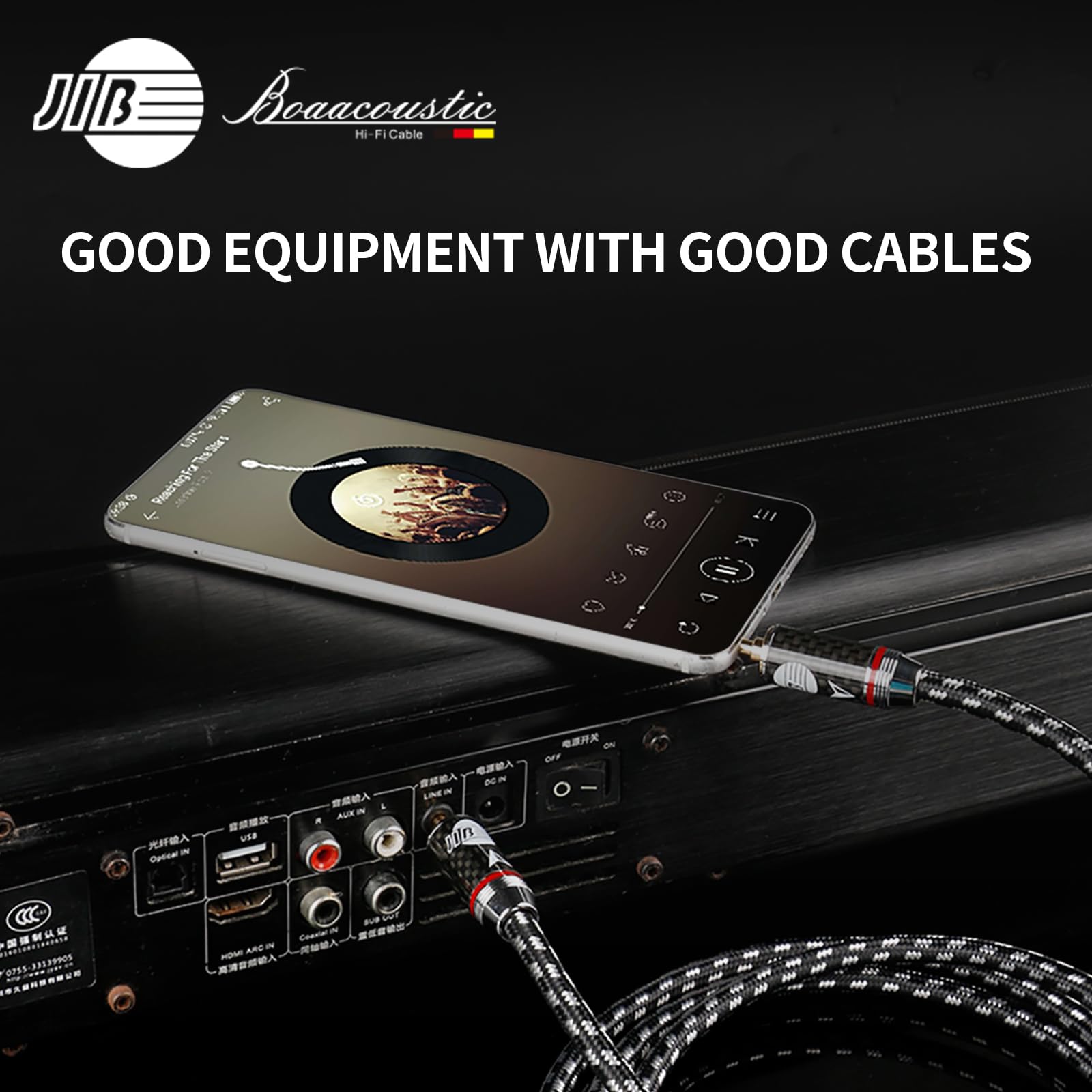 BOAACOUSTIC JIB Câble mini Jack Audio HI-END Audiophile hifi Cable Auxiliaire 3.5mm Mâle vers Mâle Câbles Stéréo Jack 3.5mm pour Casque, Voiture, Smartphones, Lecteur MP3 etc, 2M
