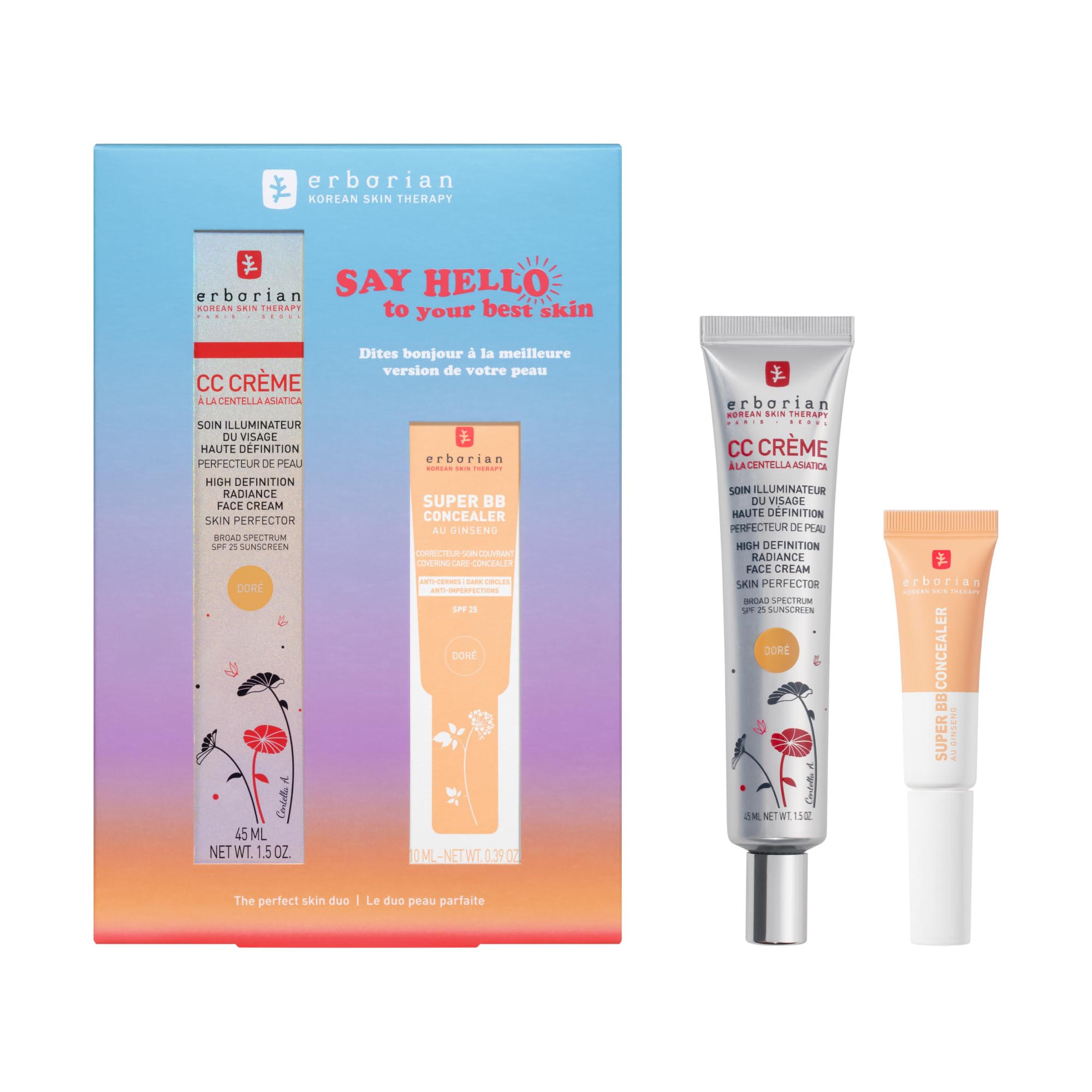 ERBORIAN | Coffret Duo Peau Parfaite | CC Crème Clair 45ml & Super BB Concealer Clair 10ml | Teint unifié, peau sublimée | Idéal pour corriger cernes, rougeurs & imperfections | Fini naturel