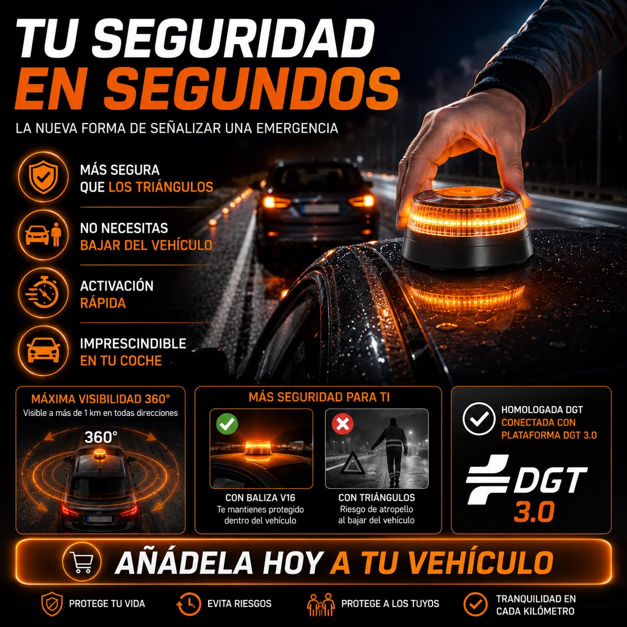 TIENDA EURASIA - Baliza V16 Homologada Dgt con Geolocalizador | Luz de Emergencia Coche | Incluye Tarjeta Sim 12 Años | Base Magnética | Impermeable IP54 | Pilas Incluidas (Pack 2)