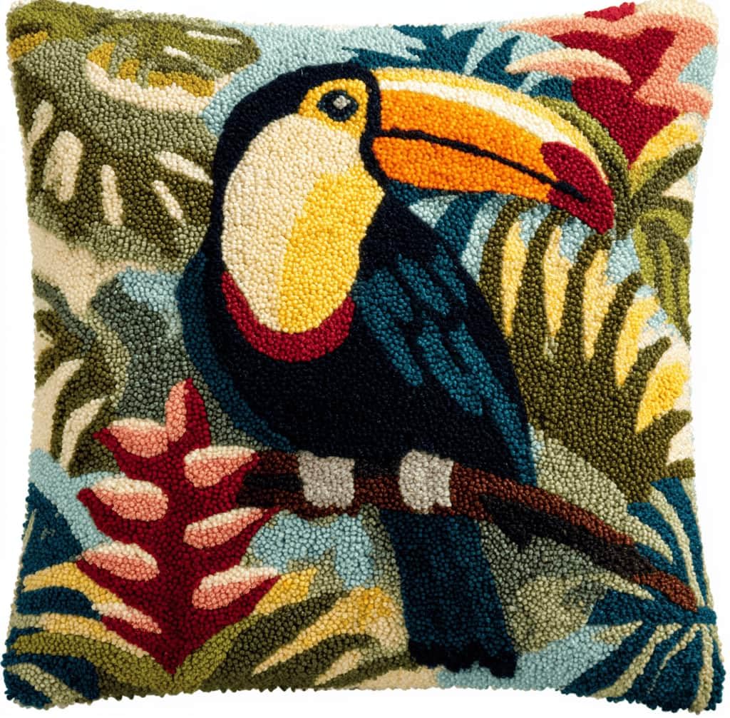 Beginner Latch Hook Cushion Kit,Jungle Bird Decor Pillow Cover 43X43Cm