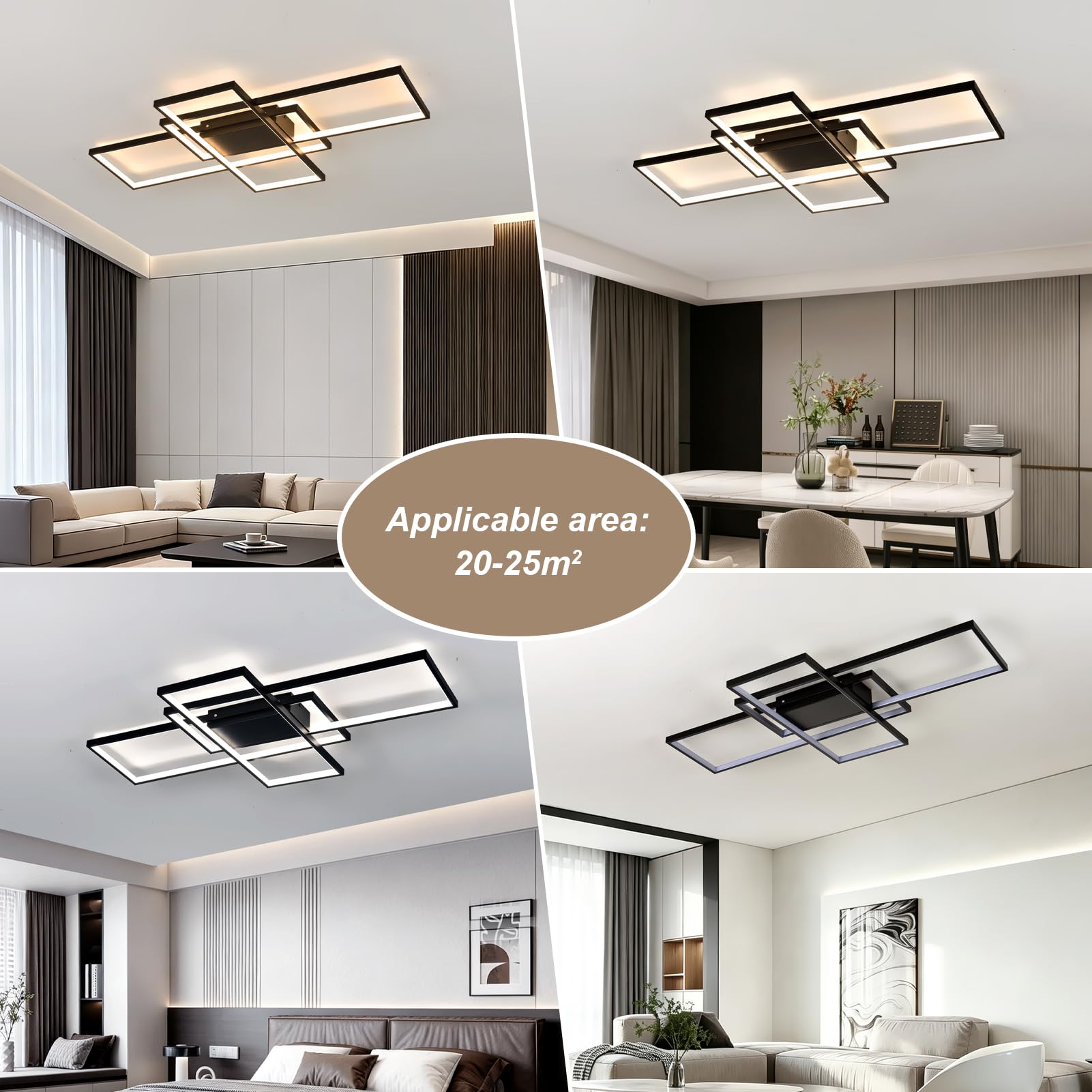 Plafonnier LED Dimmable 80CM 45W Luminaire Plafonnier Salon Noir