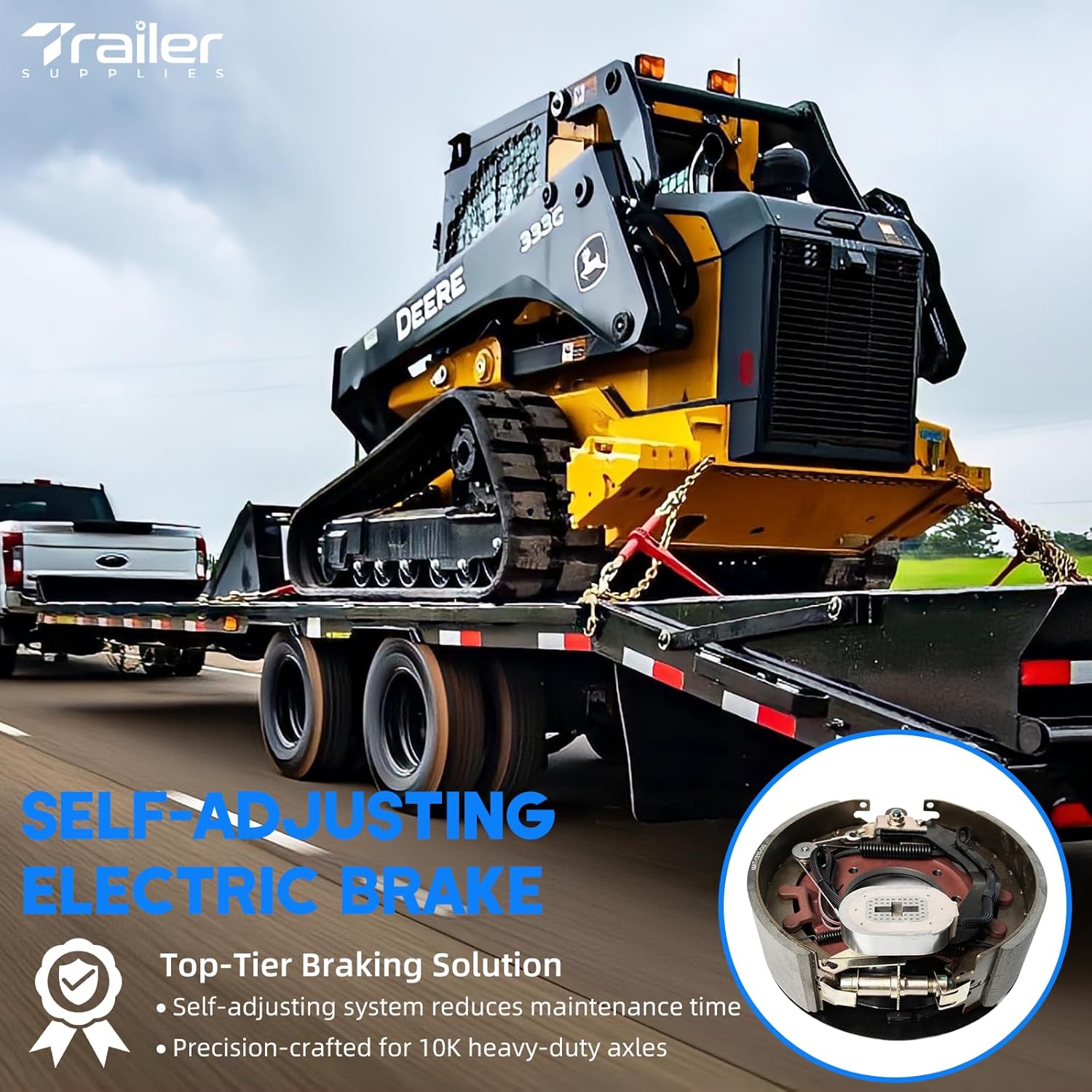 Electric Trailer Brake Kit + 4 Bearing Sets – Fits Dexter 9K–10K Axles – 4-Pack 12.25"x3.375" Self-Adjusting Brakes + 387A/25580 Bearings, 7-Hole Flange