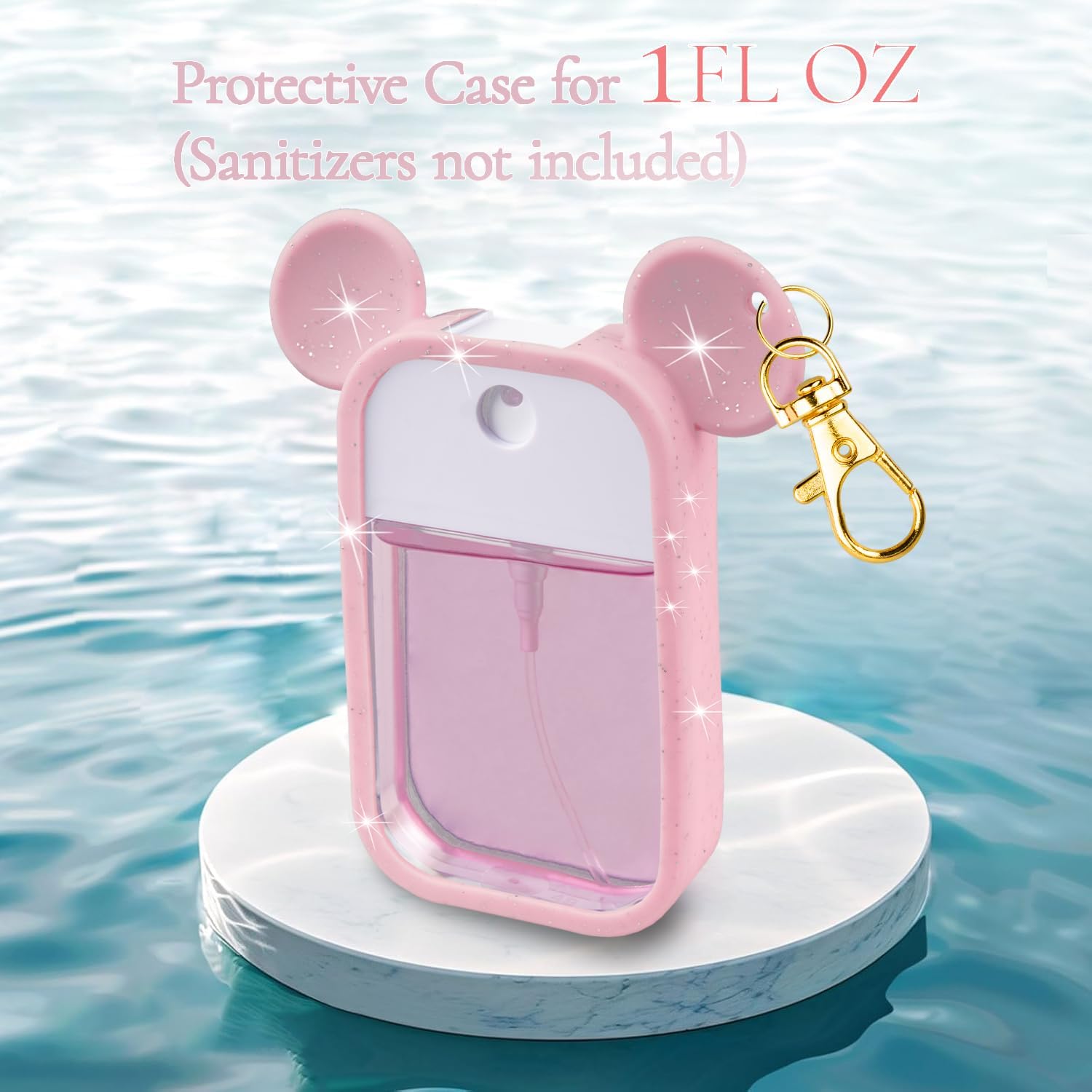 TERPINK 2 Pack Silicone Case Compatible with Touchland Hand Sanitizer Spray 1 fl oz, Mouse Design Protective Case with Keychain, Hand Sanitizer Spray Accessory (Glitter Sequin Black+Pink) - Image 2