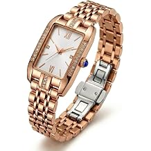 ShoppeWatch Dainty Gold Watch for Women | Rhinestone Rectangle Dial | Womens Gold Bracelet Watch - Cute Gold Watch - Womens Fashion Watch - Reloj Dorado para Mujer