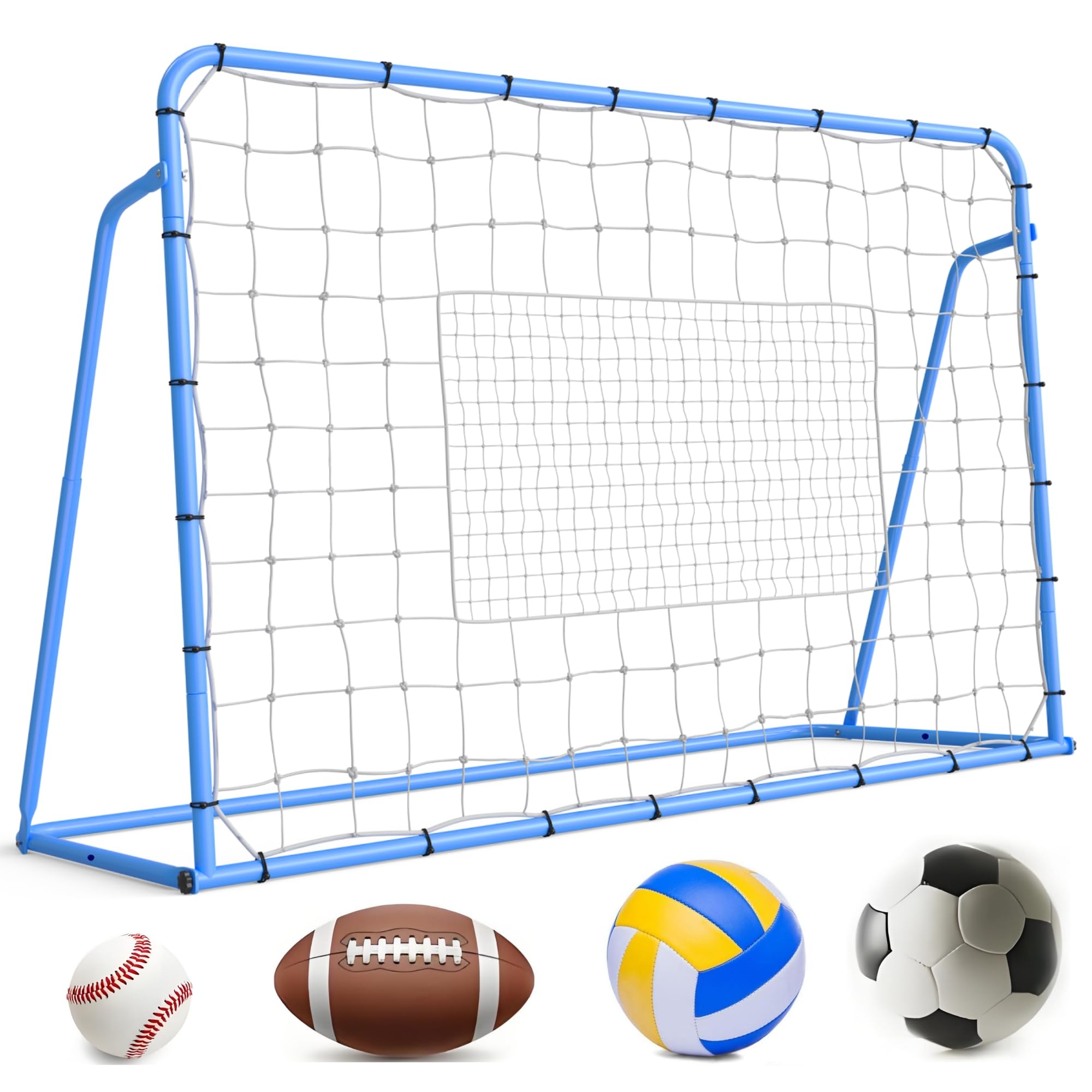 Soccer Rebounder Net, 6x4ft Adjustable with Steel Frame - Football Training Net for Backyard and Field, Blue-image-7