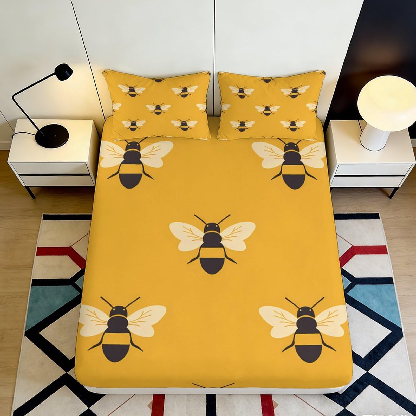 3D Printed Honeycomb Fitted Sheet Microfiber Deep Pocket Non-Slip Bee Mattress Fitted Cover Washable Bedroom Bedding 90x200x25cm