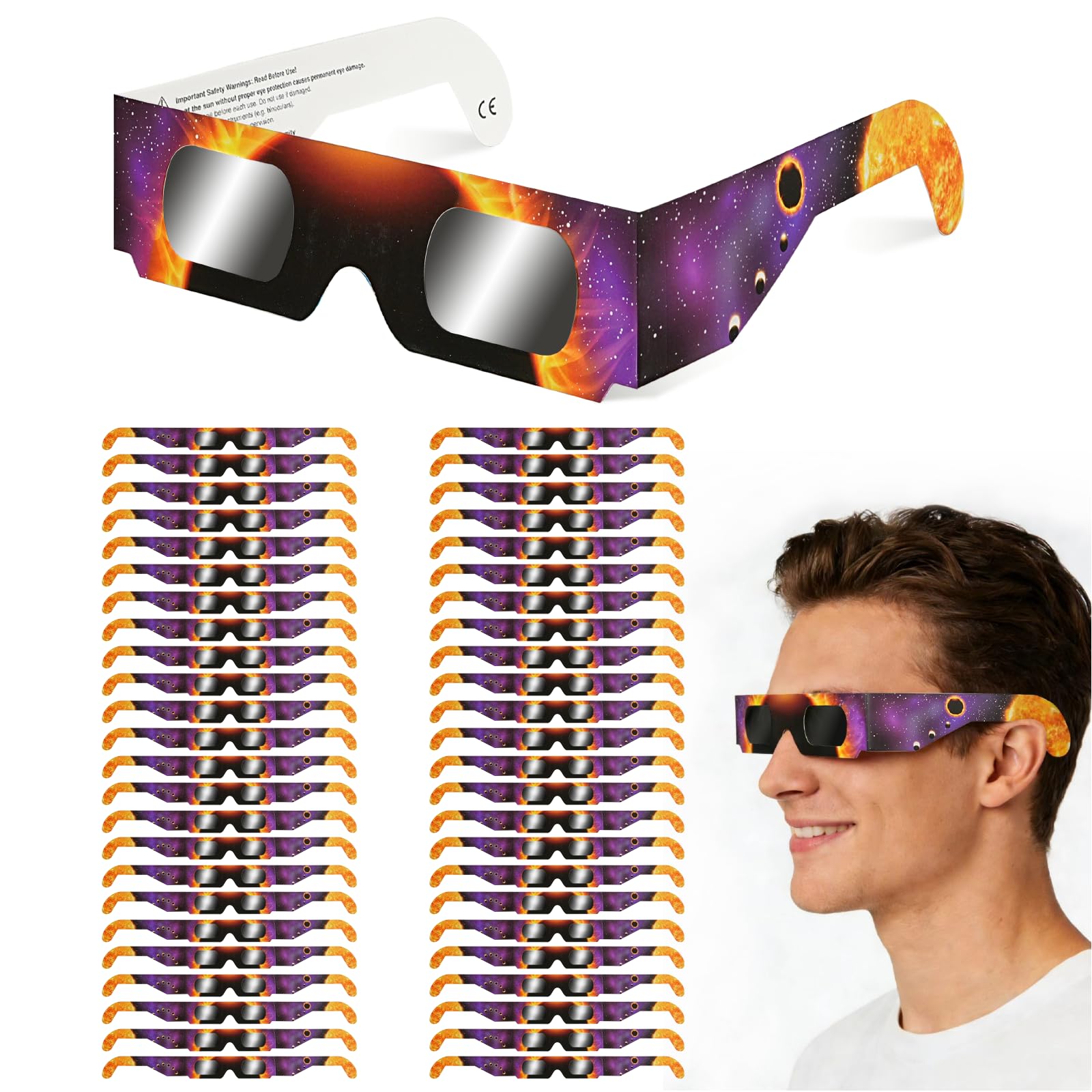 Gafas para Eclipse Solar QW-SOZ2，Certificadas EN ISO 12312-2, Visores Solares Seguros para Observación Directa del Sol, Filtros de Alta Definición