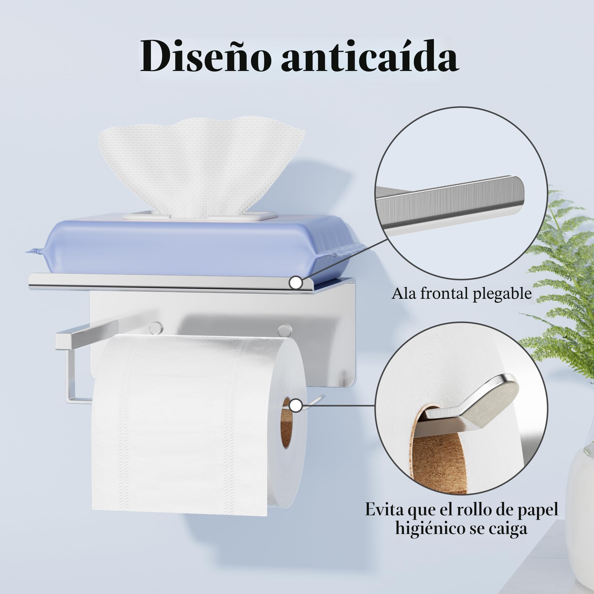 susswiff Soporte para papel higiénico con estante cromado – Soporte para rollos de papel higiénico, autoadhesivo, sin taladrar, soporte de papel higiénico para baño, acero inoxidable, plateado