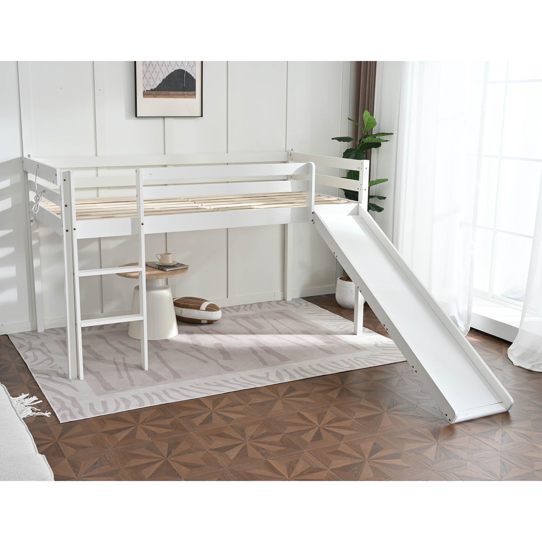 Amazon.co.jp: ロフトベッド シングル【滑り台付き・ロータイプ】階段