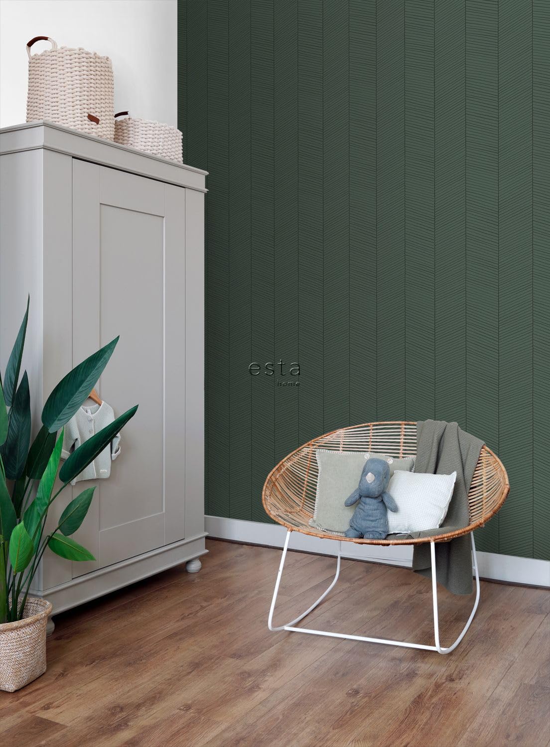 papier peint motif chevron vert et noir 53 cm x 10.05 m - ESTAhome