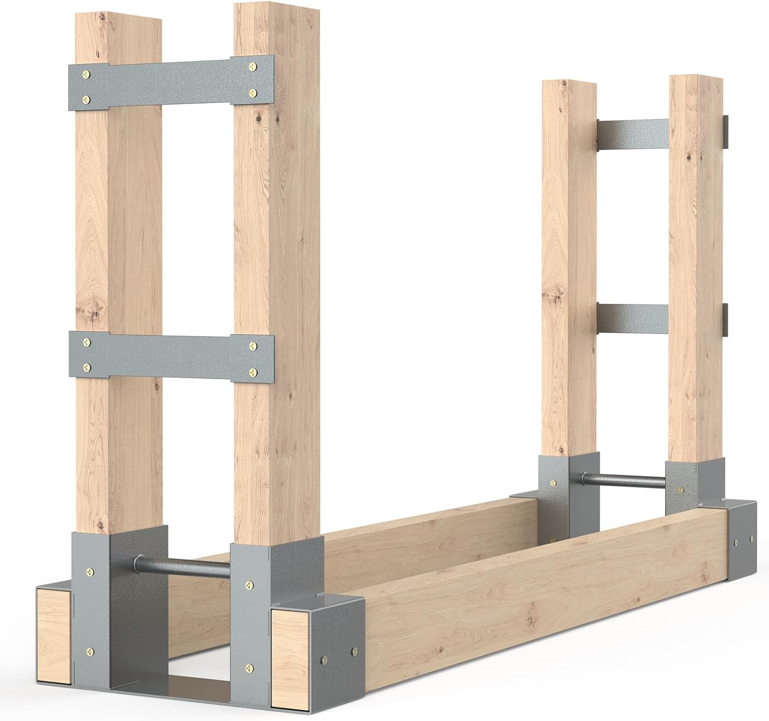 Outdoor Firewood Rack Brackets, Heavy Duty Fireplace Wood Storage Holder, Adjustable to Any Length, Silver Black