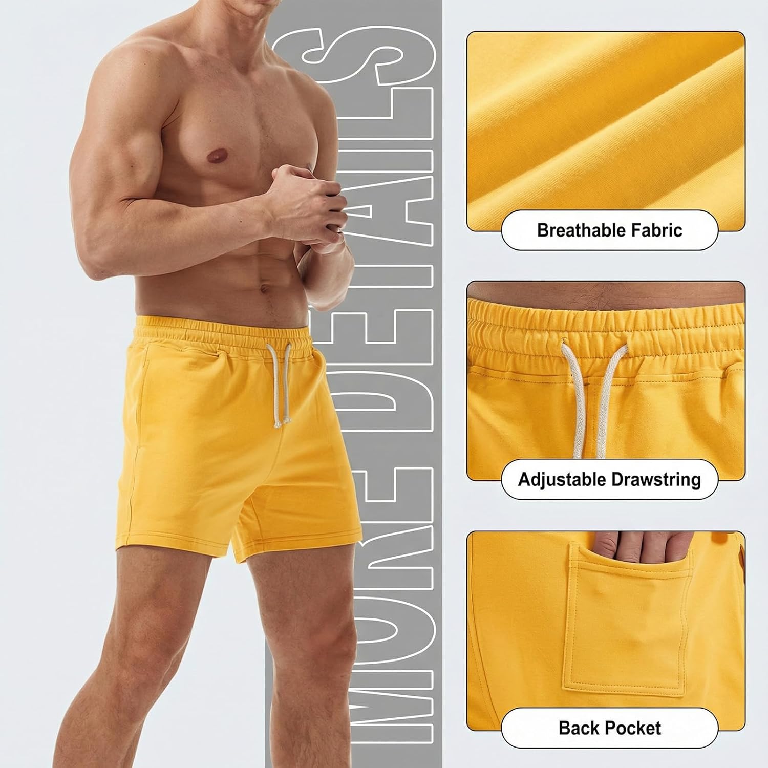 AIMPACT Mens Workout Sweat Shorts 5 Inch Cotton Casual Fitness Mens Athletic Gym Shorts with Pockets - Image 3