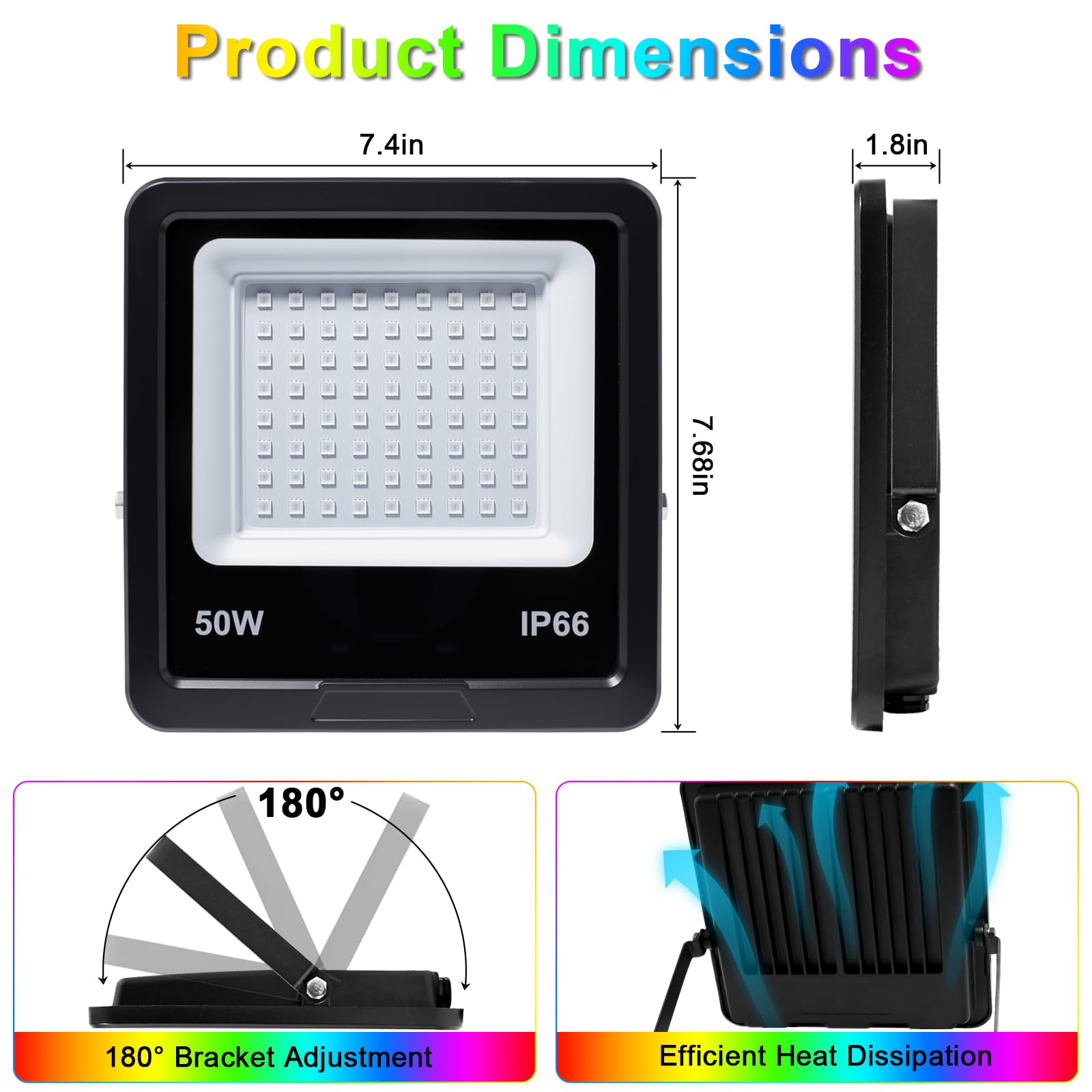 RGB LED Strahler, RGB Strahler mit 360° Fernbedienung und Bluetooth APP, Rgb-strahler Outdoor IP66 Wasserdicht rgb-Flutlicht Smart Partylicht für Bühne Feiern Garten Halloween(50W 2 Stück)