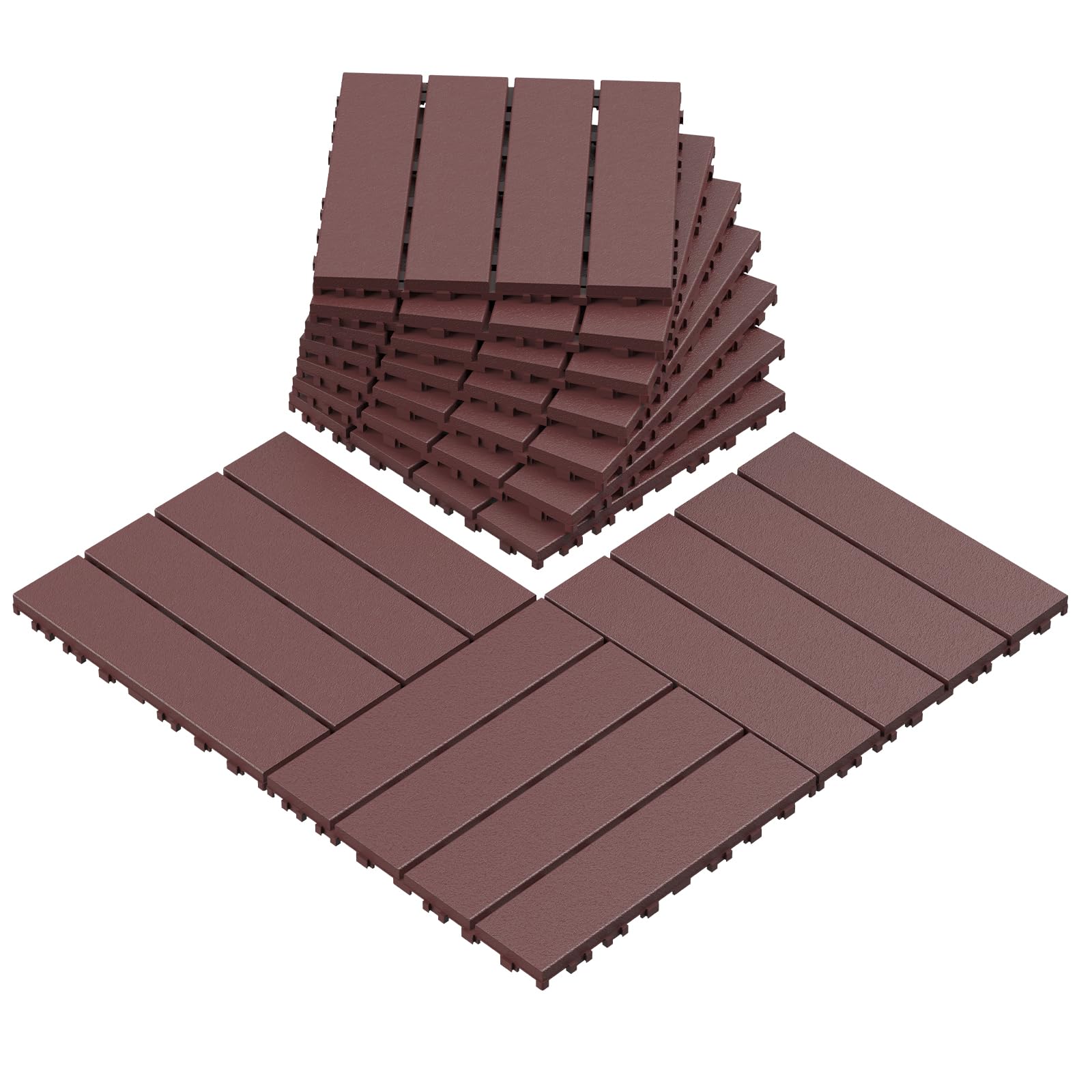 Interlocking Deck Tiles, Brown, Weather-Resistant Outdoor Flooring Patio Decking Tiles 44 Pack Outdoor Flooring for Porch Poolside Balcony Backyard,