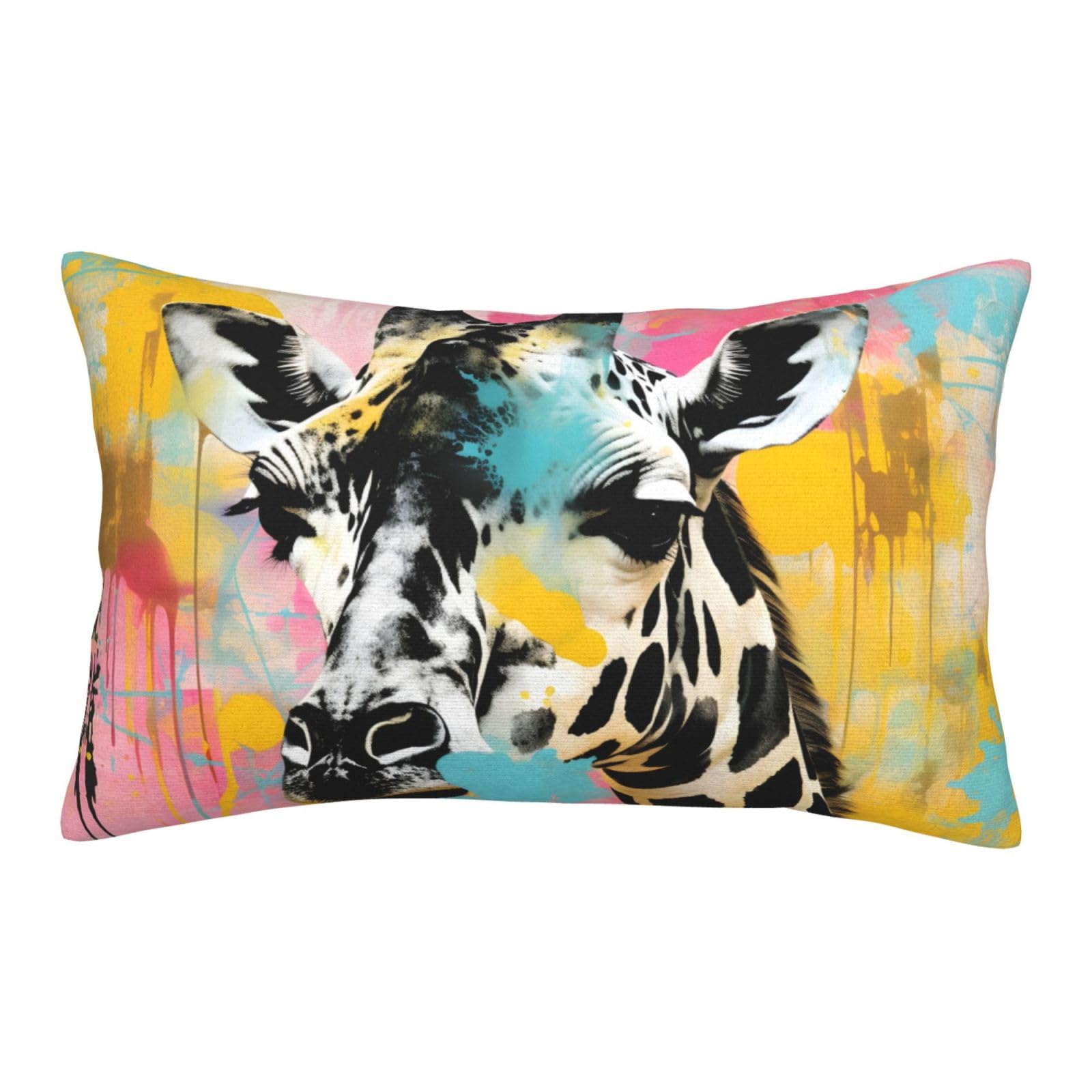 Super Soft and Cozy Fuzzy Pillow Cases with Zipper, Cartoon Giraffe Funny Watercolor Wild Animals Washed Microfiber Pillow Covers Envelope Closure 14x20 Inches