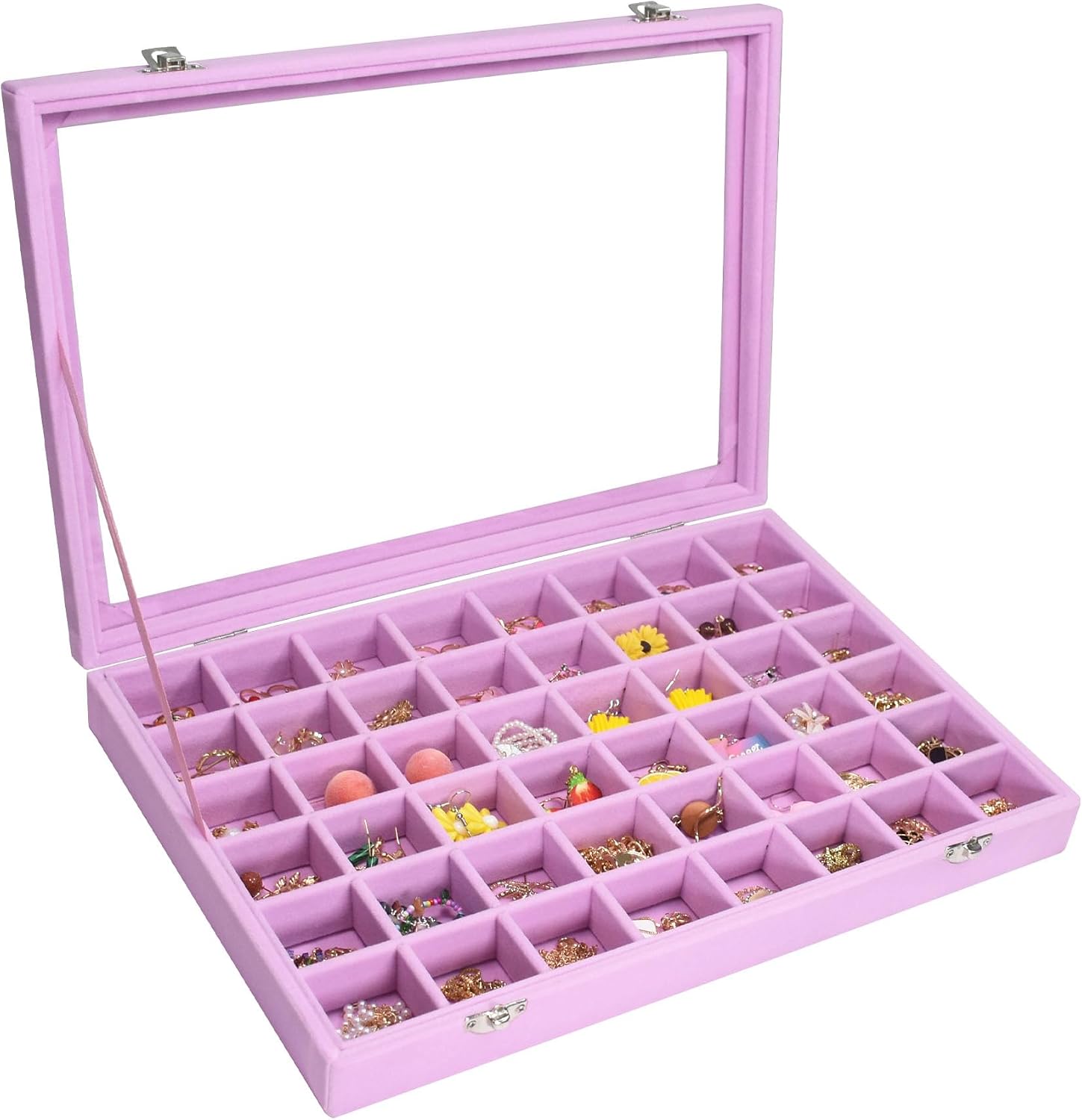 Vicoter 48 Grid Velvet Earring Organizer Tray with Lid for Rings